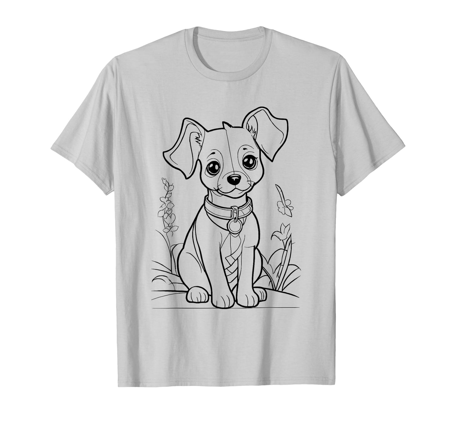 Cute Dog in Flower Field for Colouring with Textile Pens DIY T-Shirt