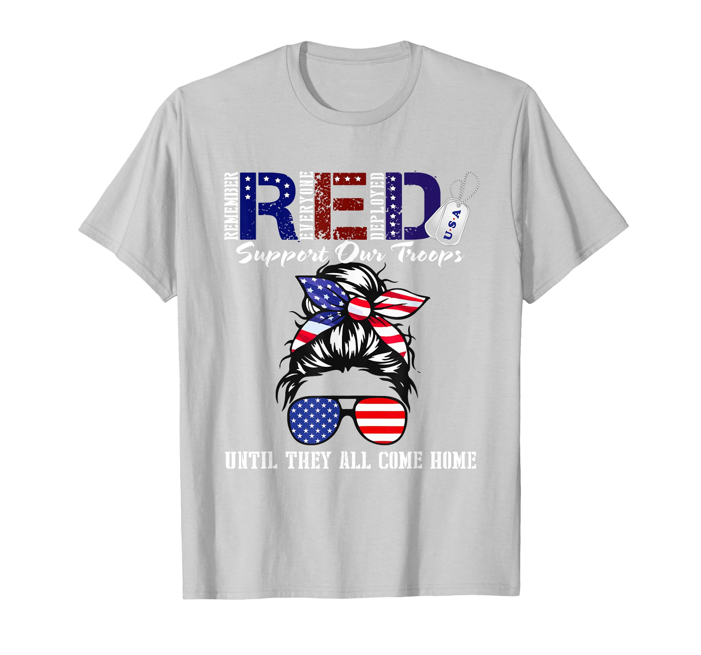 On Friday We Wear Red Military Support Troops Red US Flag T-Shirt