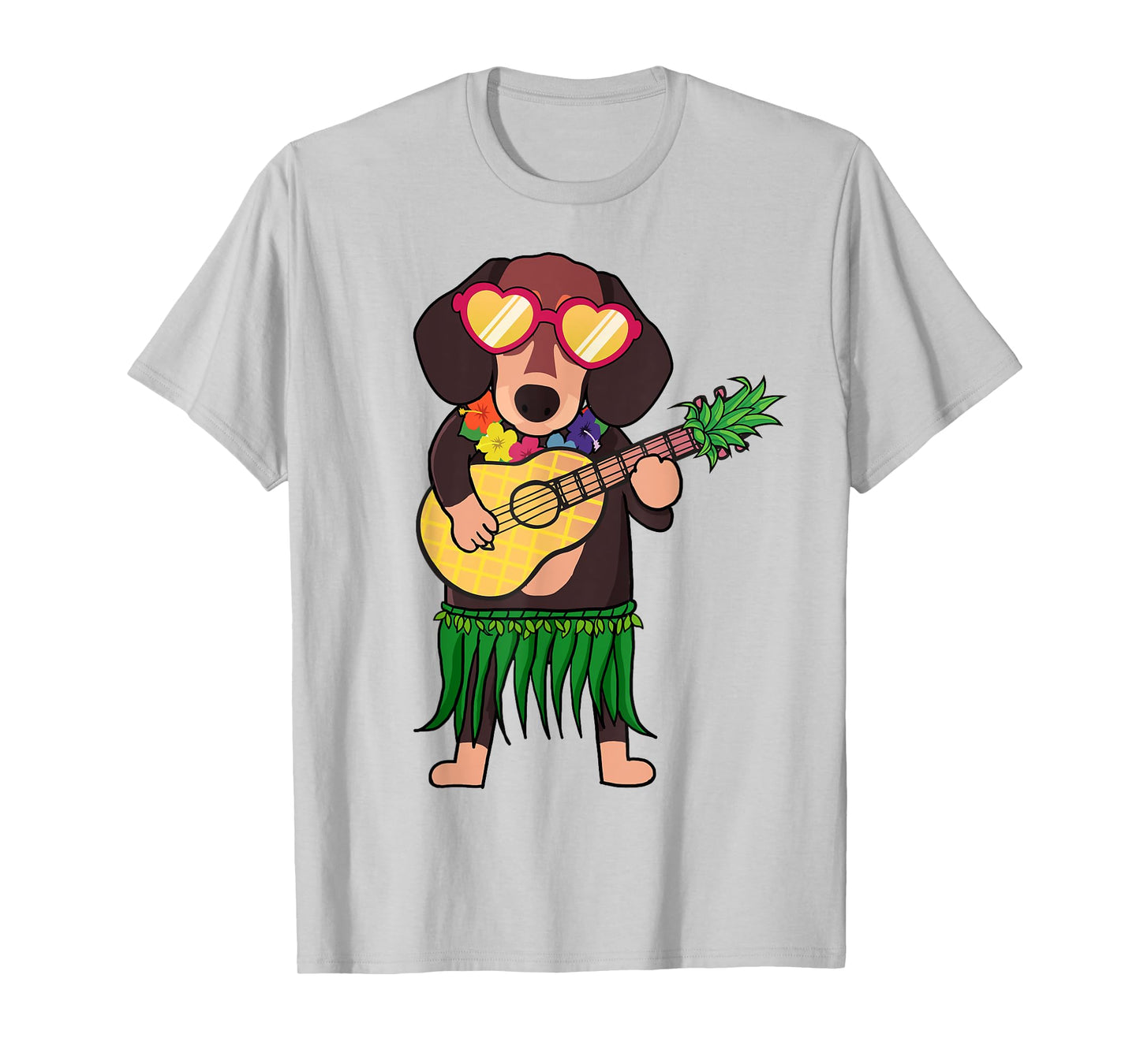 Dachshund Hawaiian Costume Playing Ukulele Summer Shirt T-Shirt for Men Women Kids