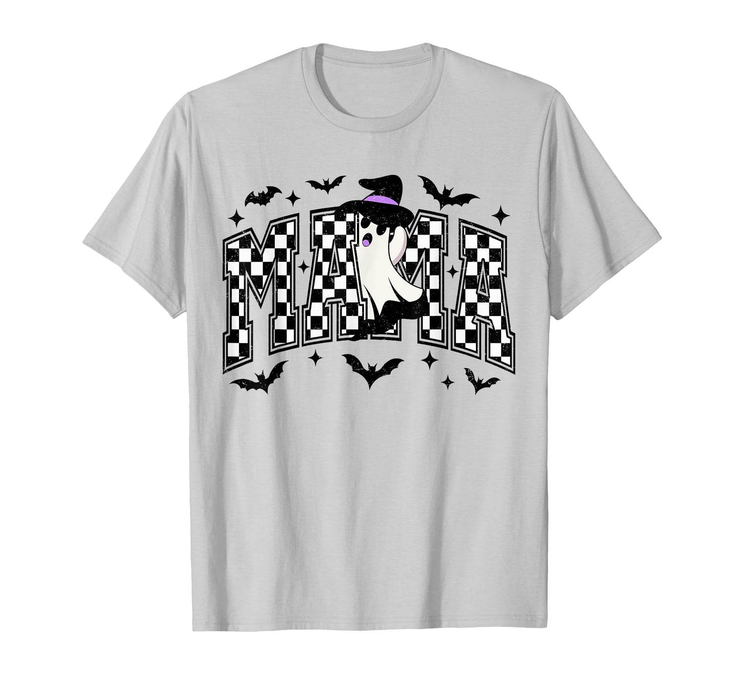 Funny Retro Halloween Mama Checkered Ghost Hat Men Women T-Shirt
