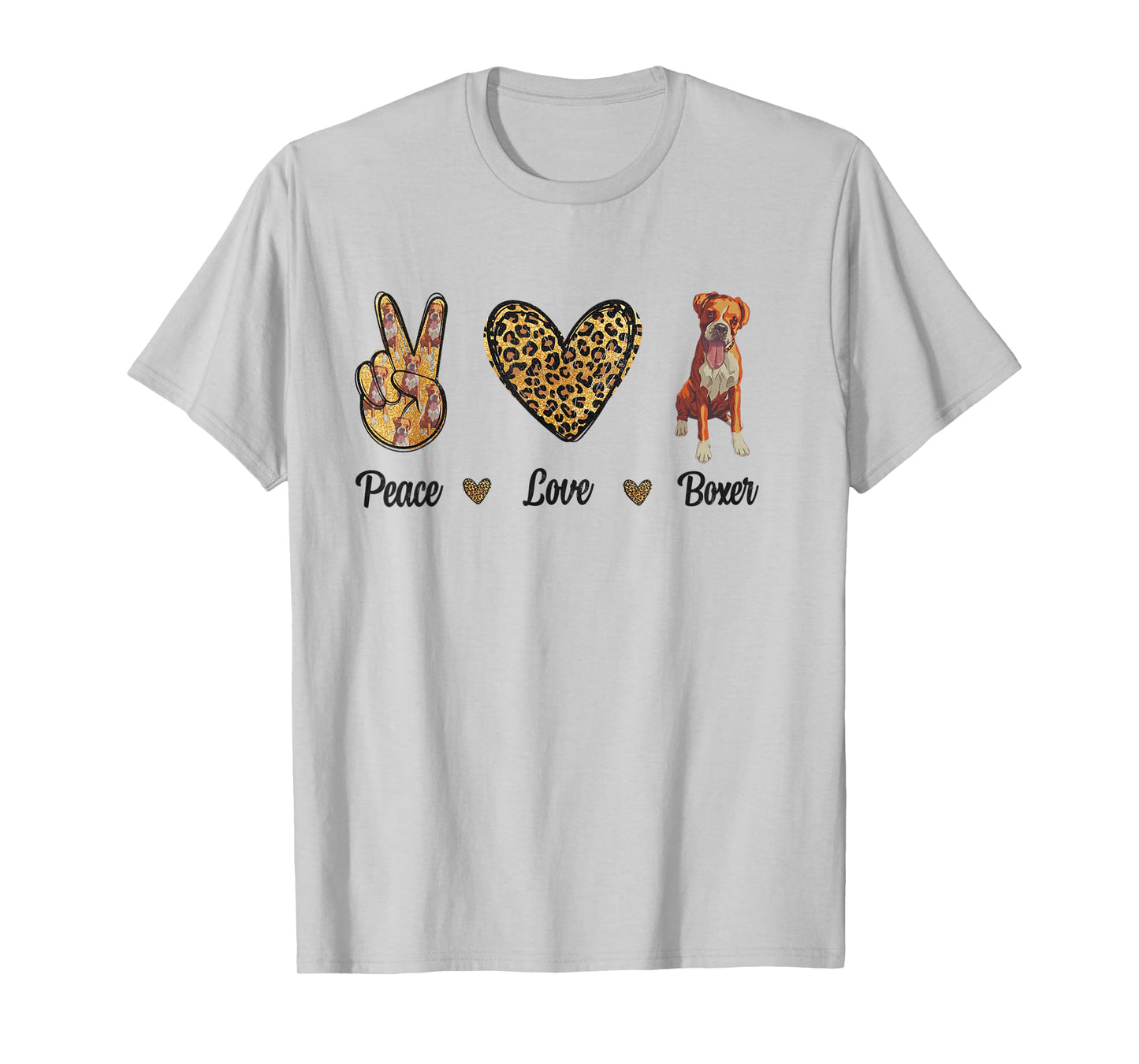 Peace Love Boxer Animal Lover Pet Dog Puppy Owner Leopard T-Shirt for Men Women Kids