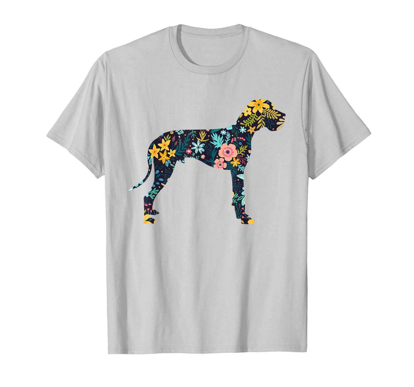 Great Dane Floral Dog Silhouette Womens Graphic T-Shirt
