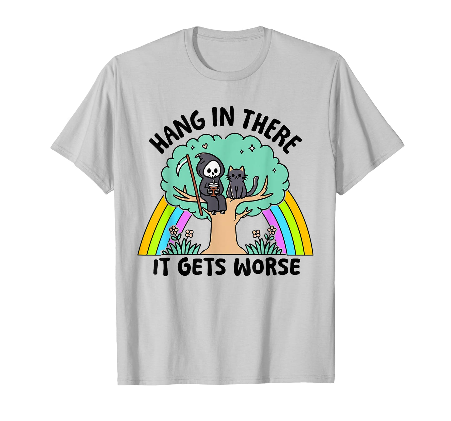 Retro Hang In There It Gets Worse Rainbow Ghost Halloween T-Shirt