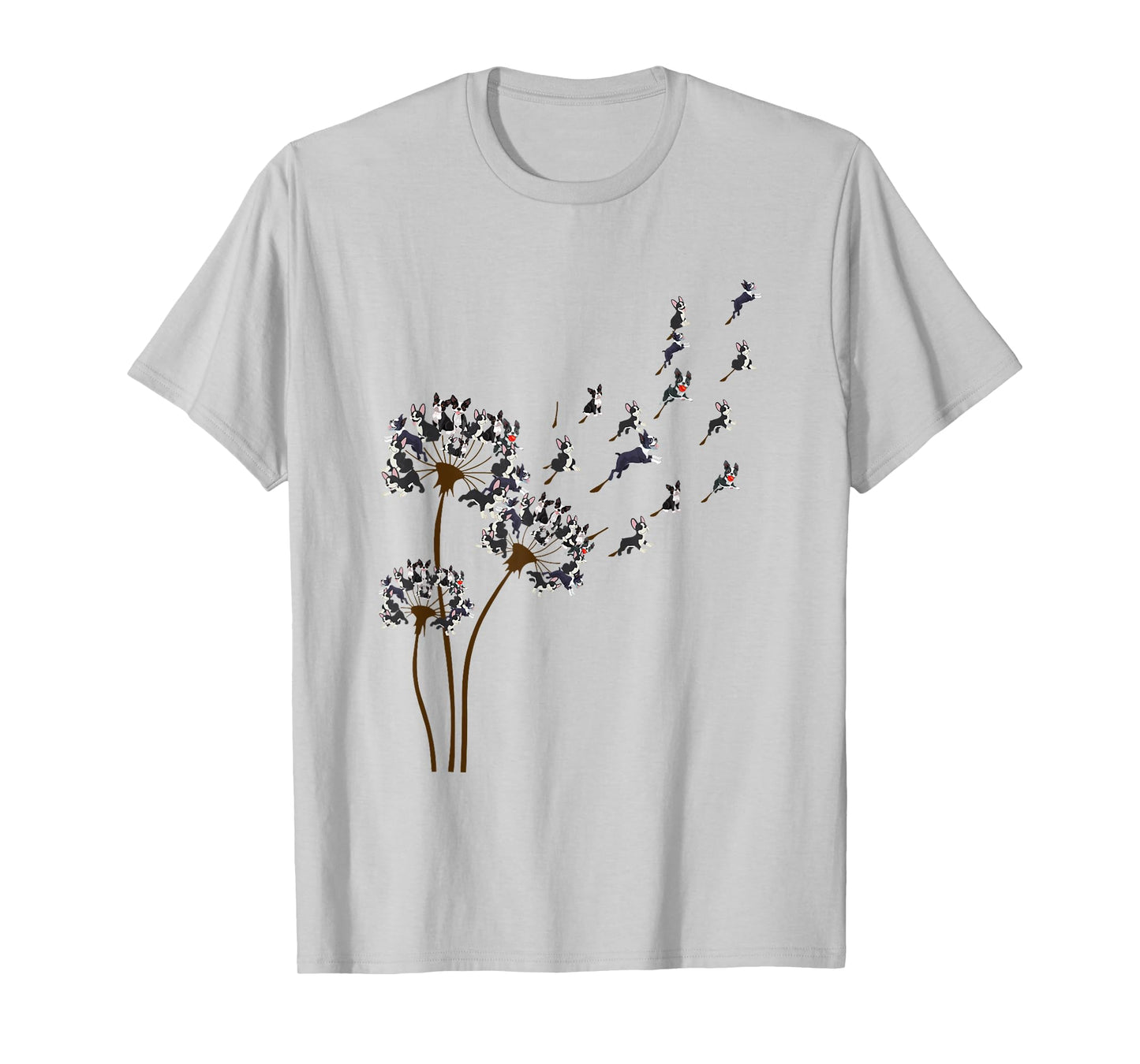 Boston Terrier Flower Fly Dandelion Funny Dog Lover Dog Dad T-Shirt