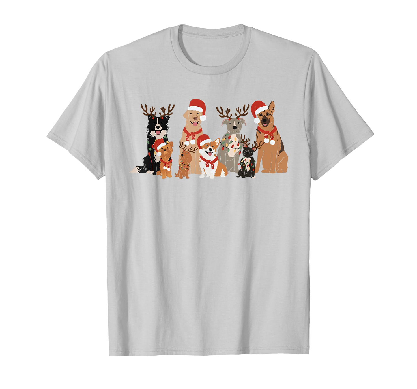 Womens Christmas Dogs Squad Reindeer Santa Lights Dog Owner T-Shirt