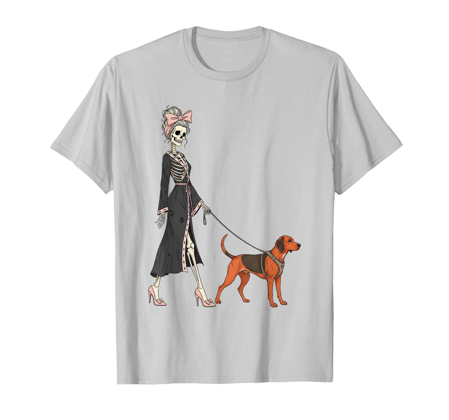 Skeleton Redbone Coonhound Dog Walking Halloween Women T-Shirt