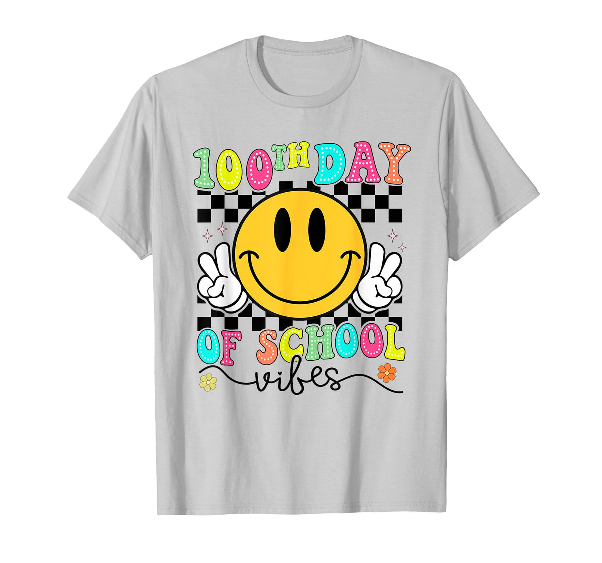 100th Day of School Vibes Cute Smile Face 100 Days Groovy T-Shirt