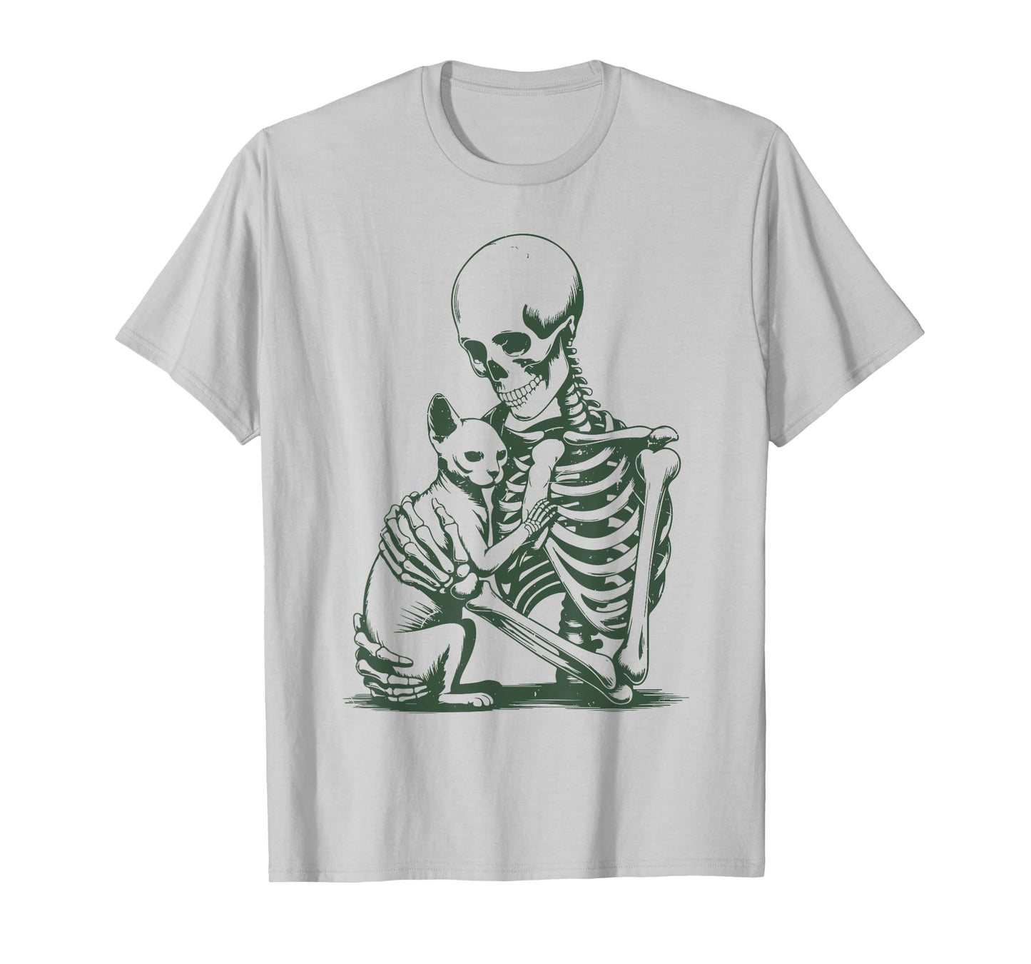 Vintage Skeleton Holding Sphynx Cat Halloween Funny Women T-Shirt