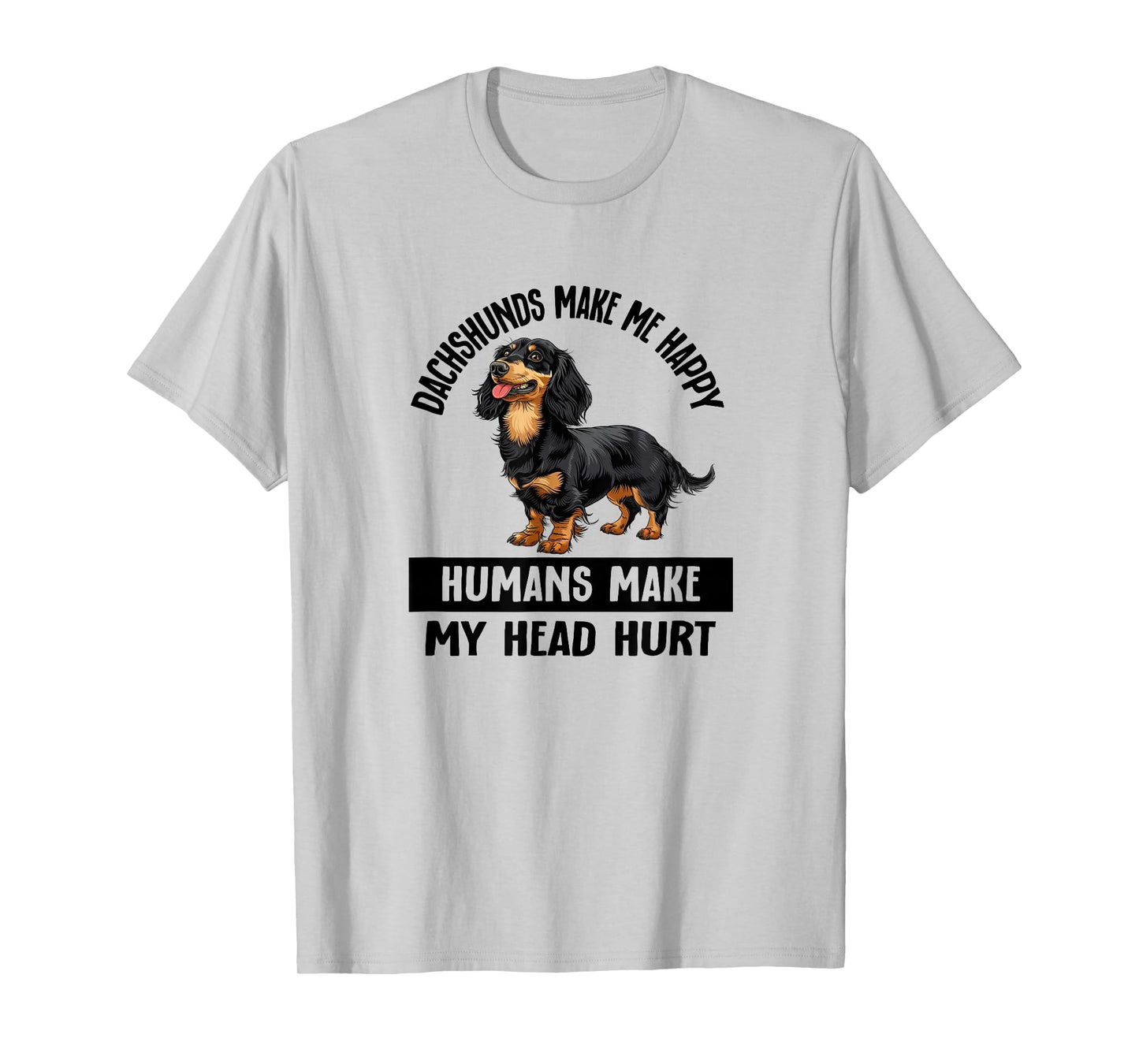 Mens Womens Funny Happy Black Long Haired Dachshund Lover T-Shirt