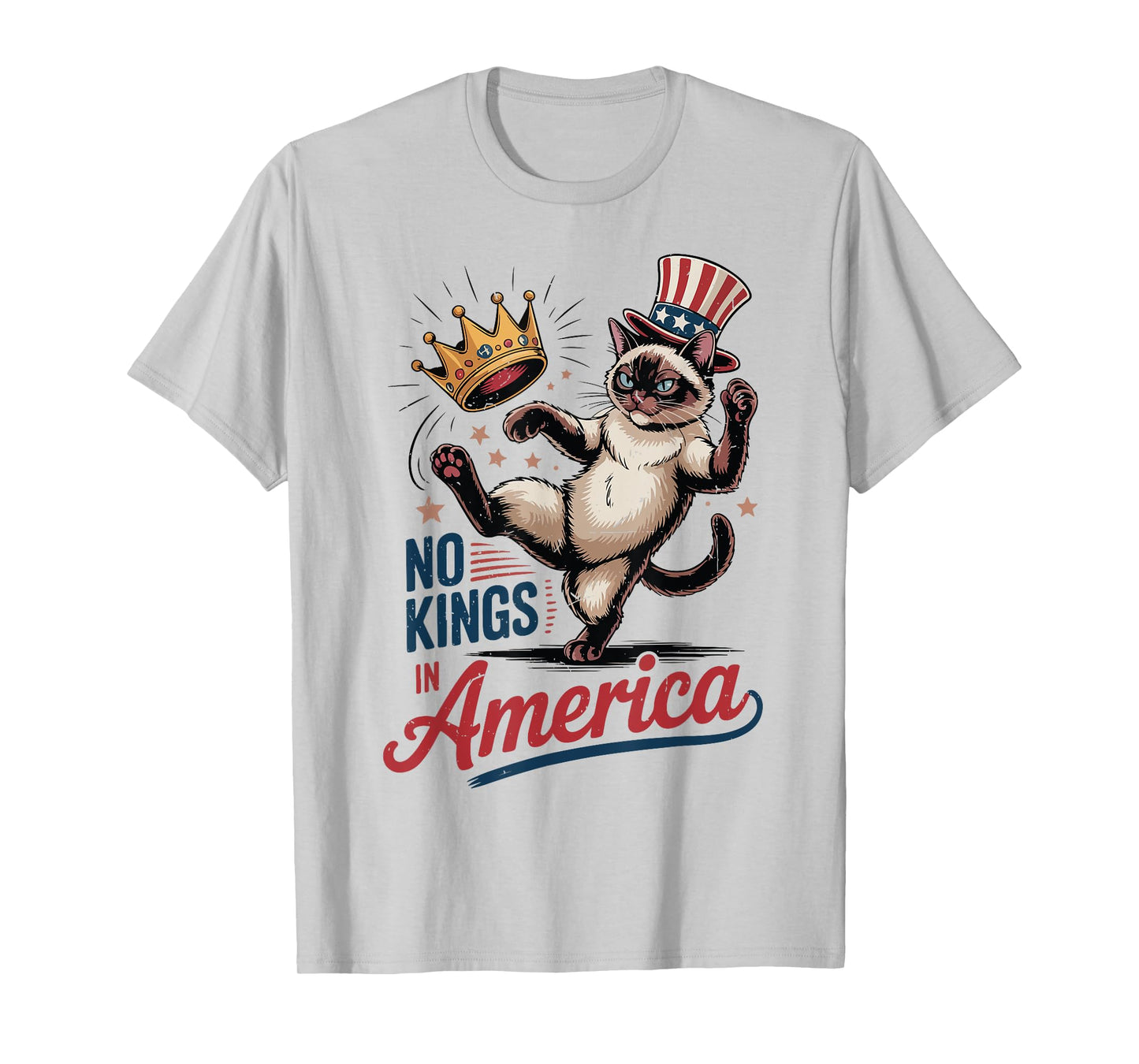 Siamese Cat No Kings in America 4th July Mom Dad Patriotic T-Shirt for Men Women Kids