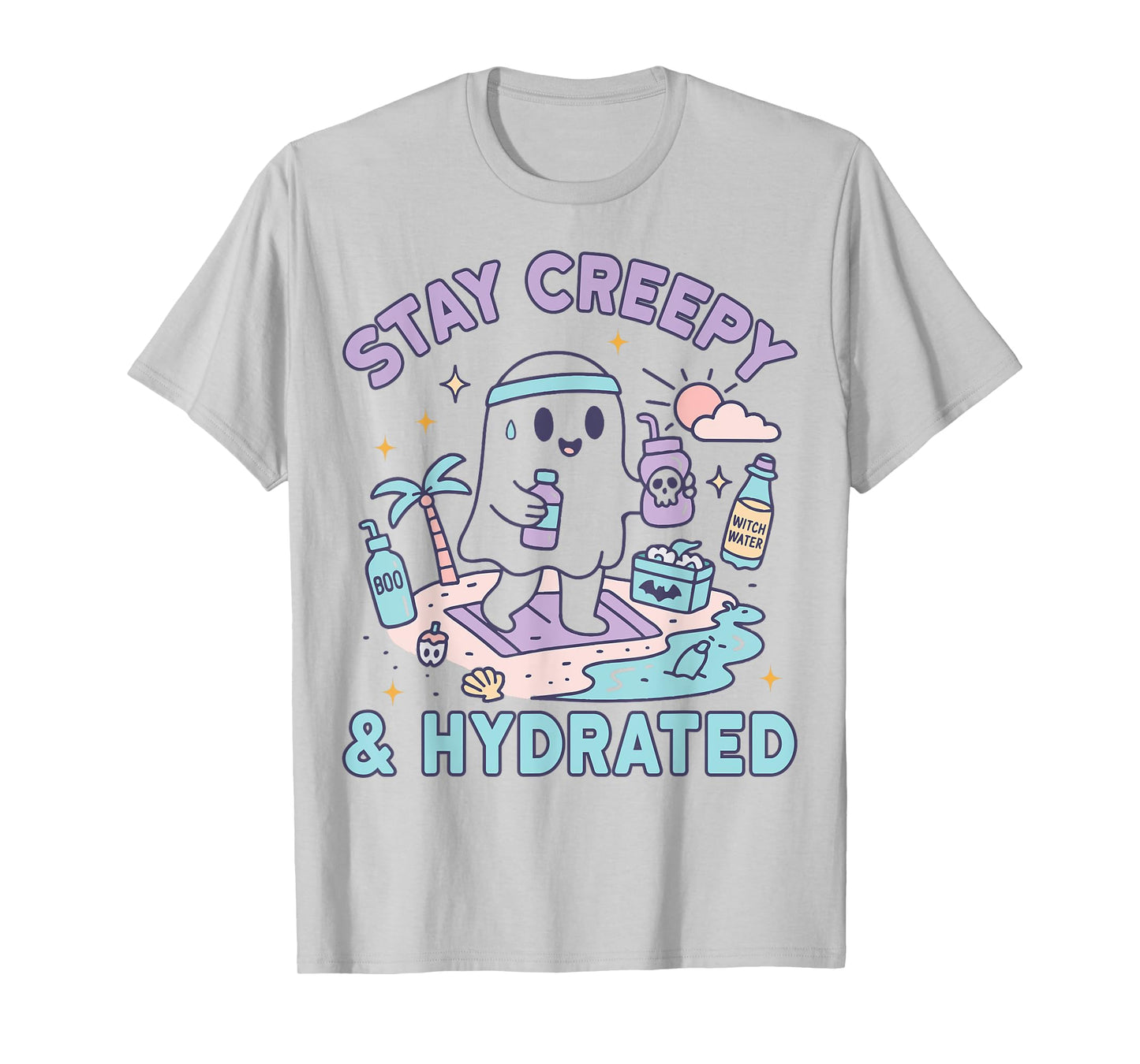 Stay Creepy And Hydrated Kawaii Ghost Workout T-Shirt