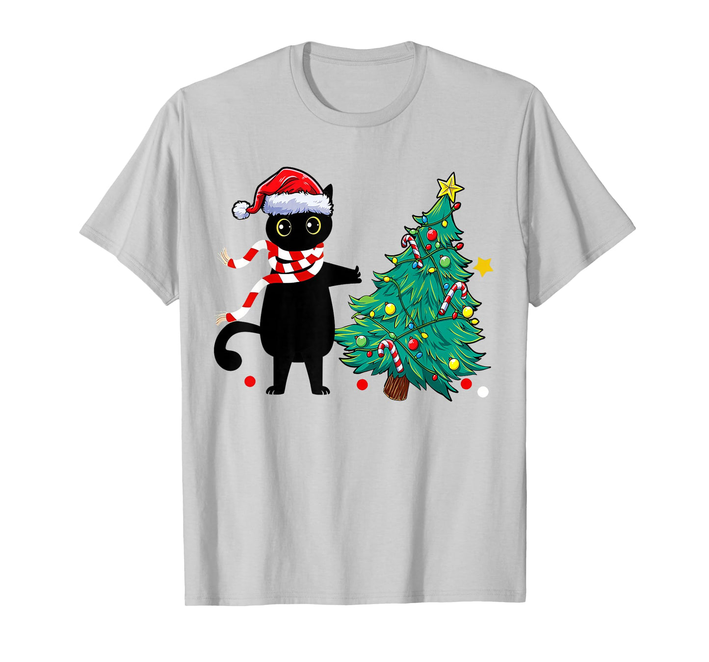 Christmas Cat for Women Men Family Funny Black Cat Tree T-Shirt