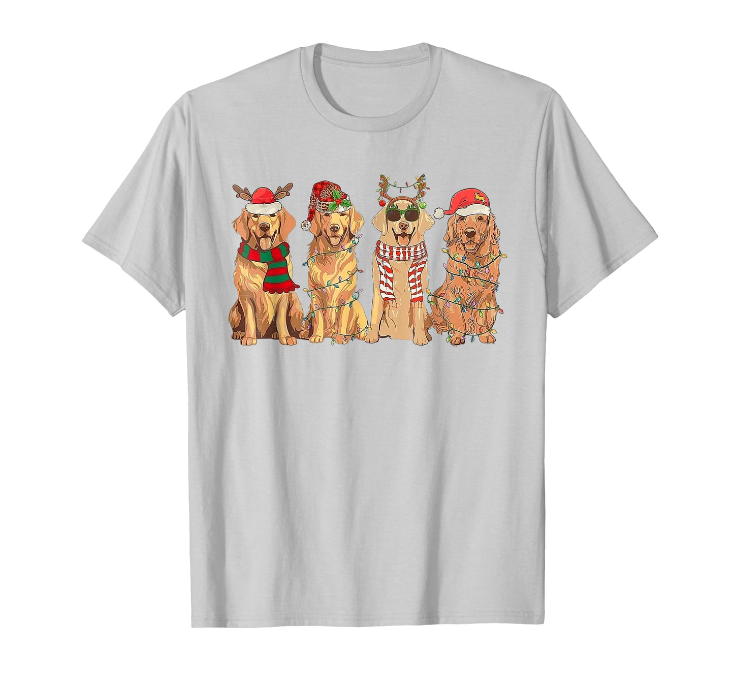 Retro Golden Retriever Santa Christmas Light T-Shirt
