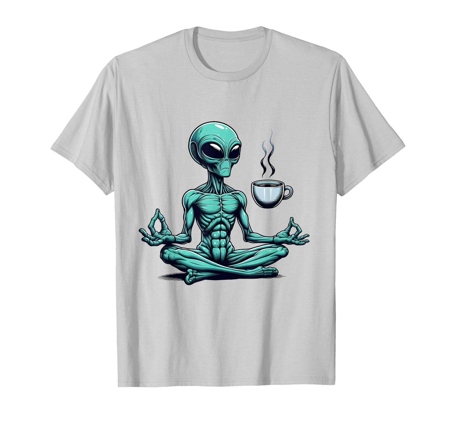 Alien Yoga With Coffee Mug UFO Lover Funny Meditate Poses T-Shirt