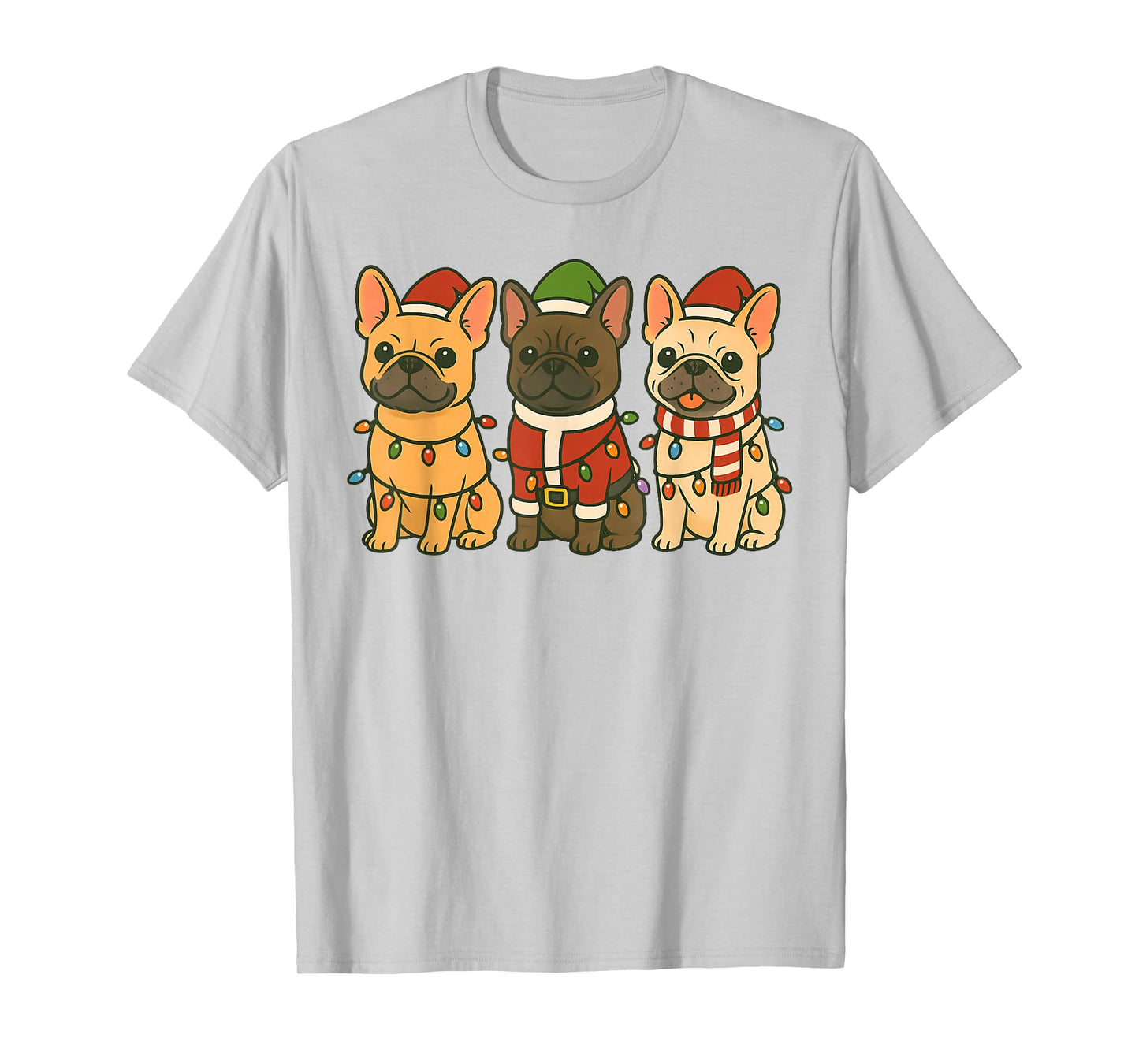 Cute French Bulldog Dogs Christmas Lights Santa Holiday Fun T-Shirt