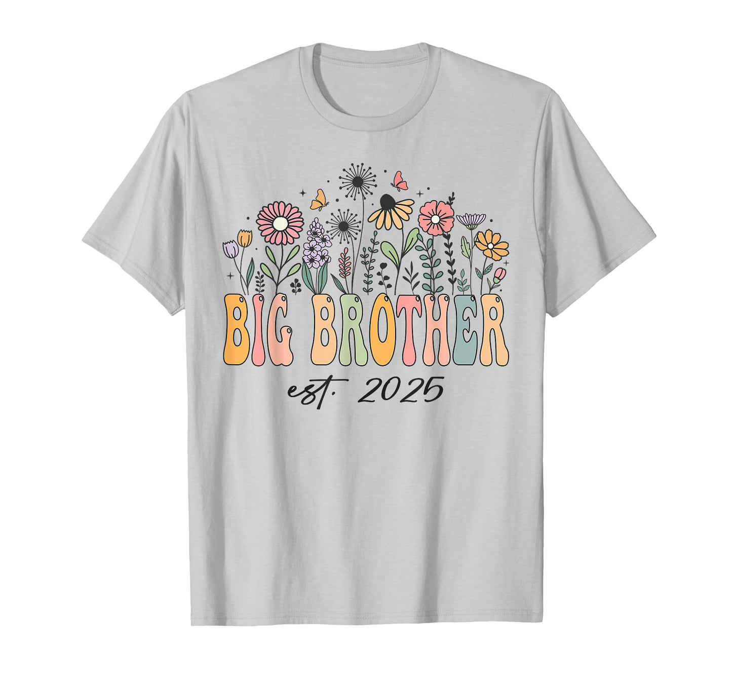Big Brother Est. 2025 Floral Groovy Retro Hippie Wildflower T-Shirt