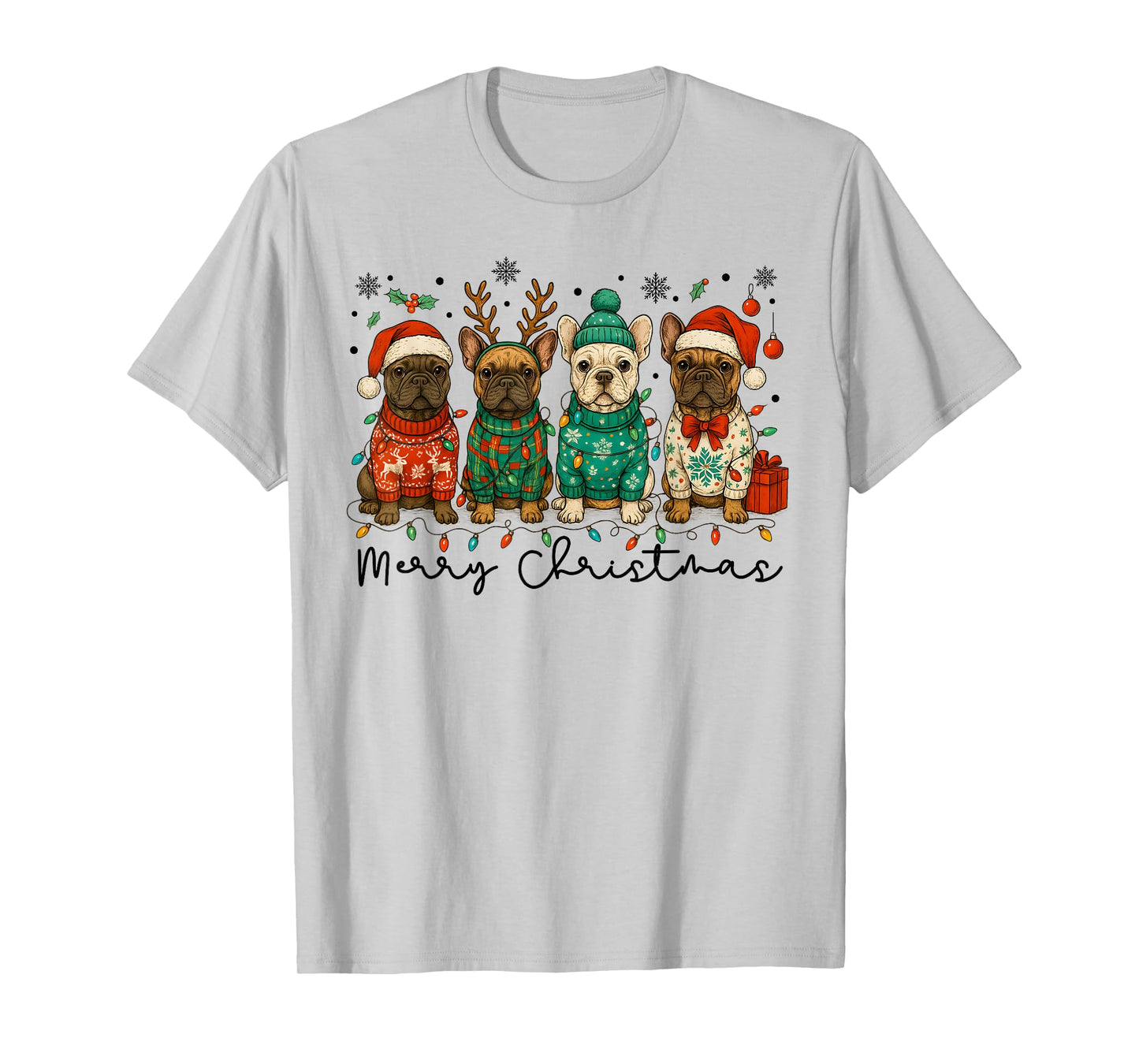 Merry Christmas French Bulldog Xmas Puppy for Men Women Kids T-Shirt