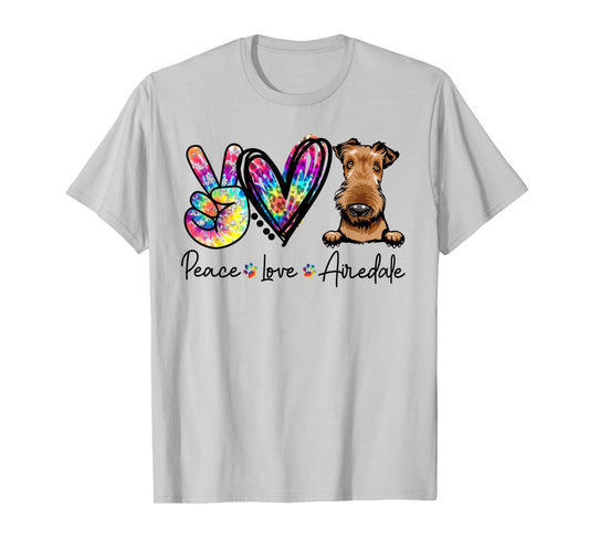 Peace Love Airedale Funny Tie Dye Dog Lovers Men Women Girls Kids T-Shirt
