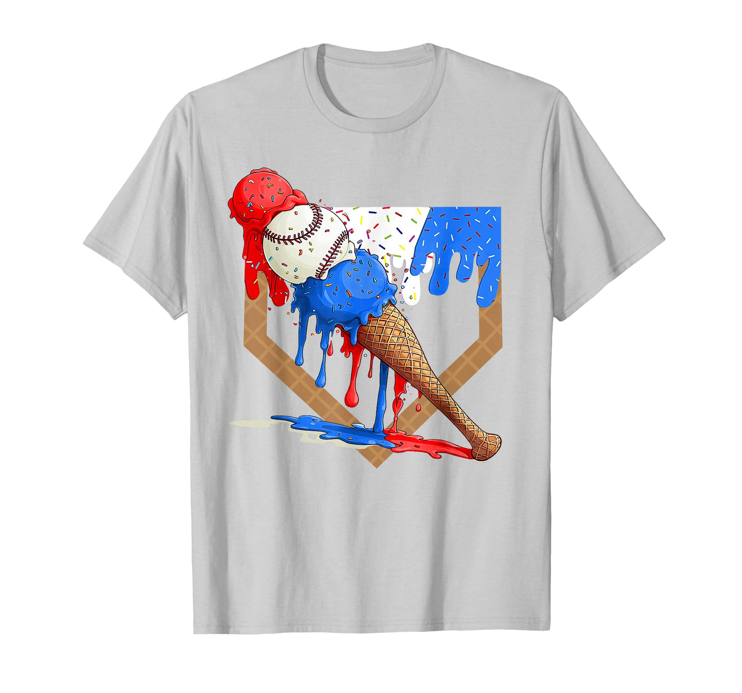 4th of July Red White and Blue Baseball Ice Cream Drip Boys T-Shirt