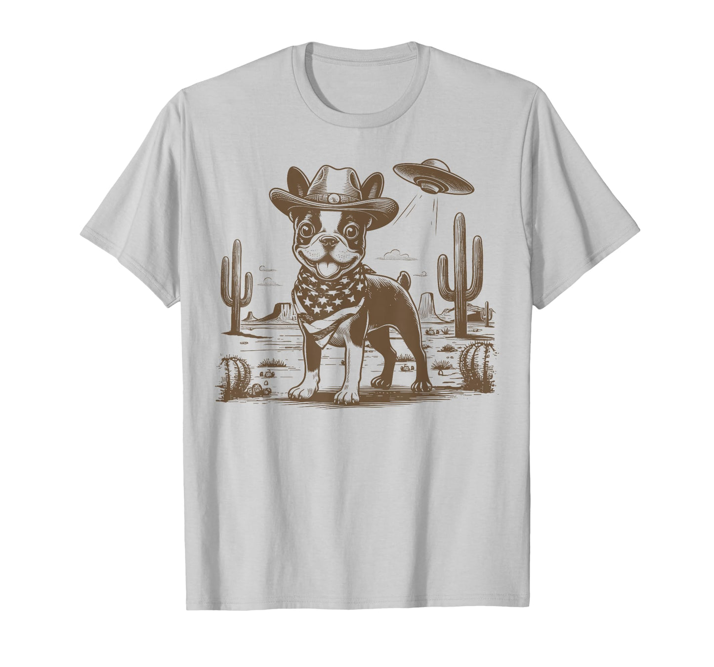 Boston Terrier Cowboy Western UFO Alien Vintage T-Shirt