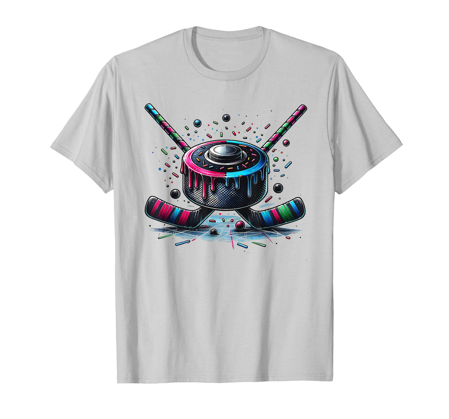 Ice Hockey Ice Cream Drip with Sprinkles Game Day T-Shirt