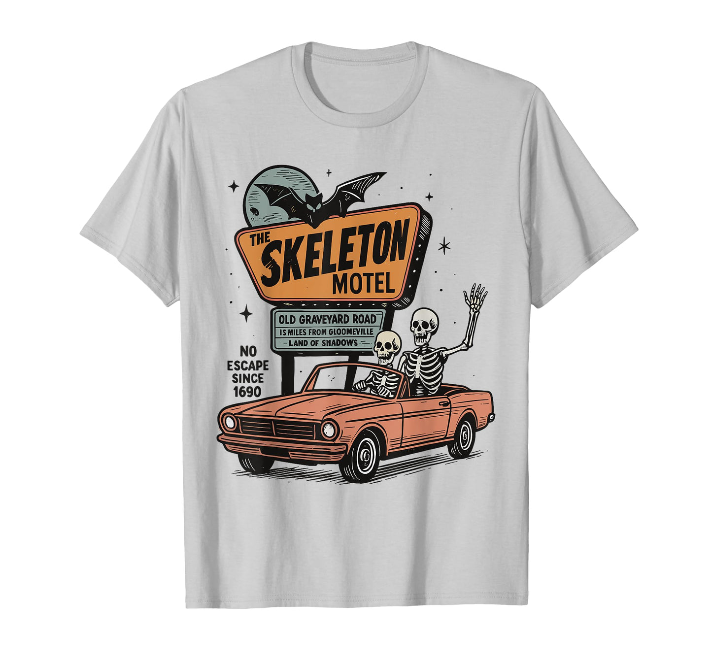 Skeleton Motel Halloween Vintage Road Halloween Skeletons T-Shirt