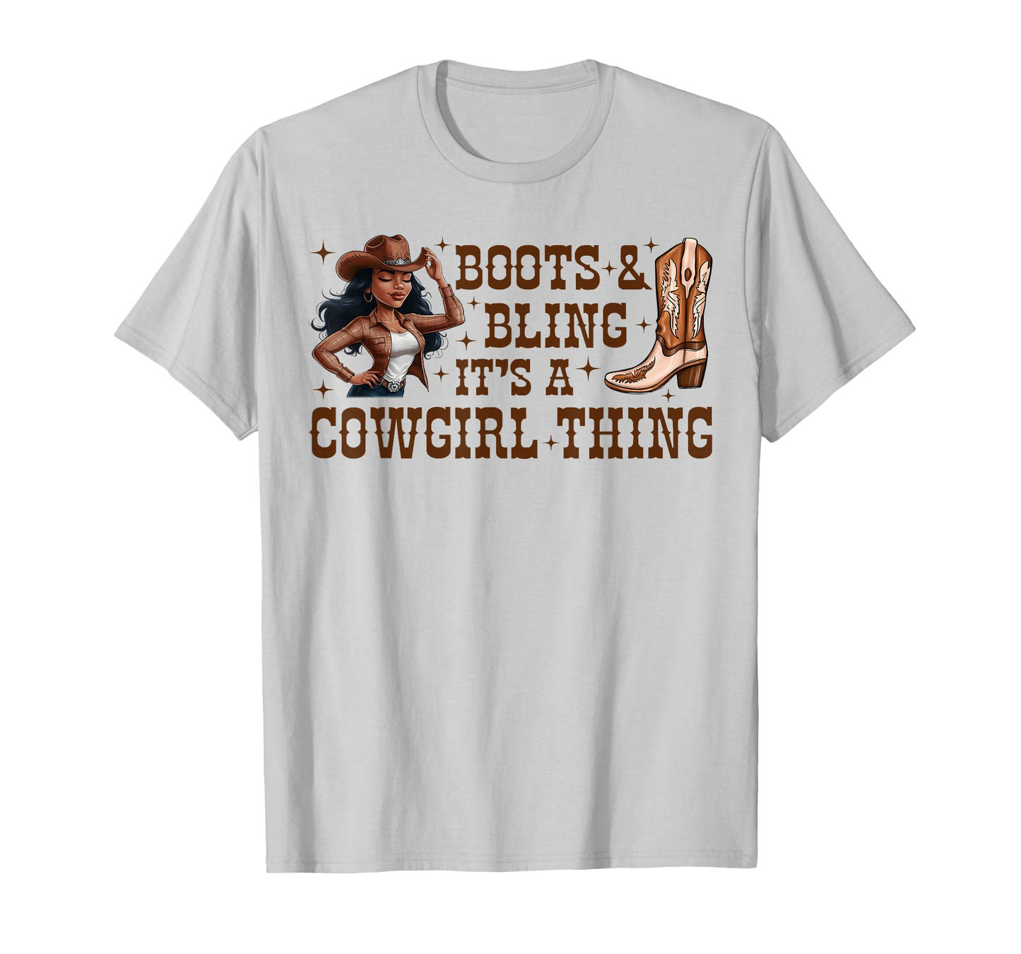 Boots and Bling Black Woman Boot Western Rodeo Cowgirl T-Shirt