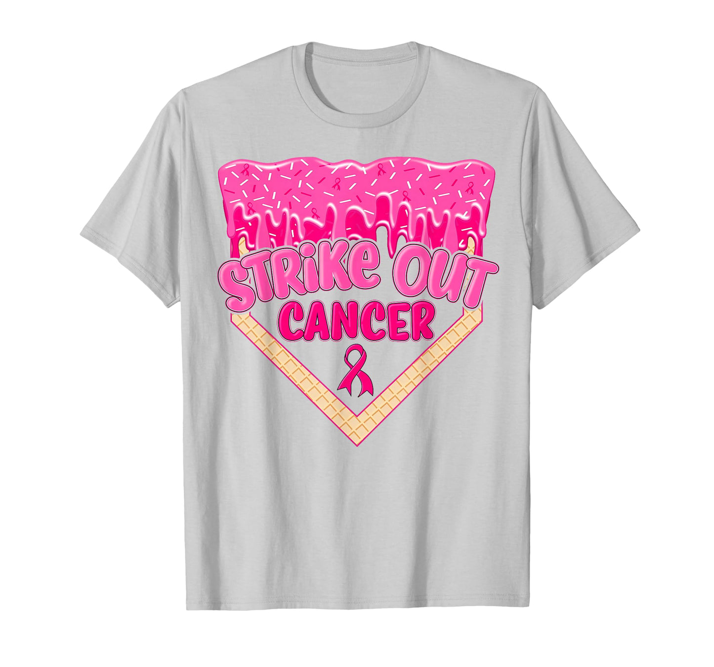 Strike Out Breast Cancer Baseball Ice Cream Drip Home Plate T-Shirt