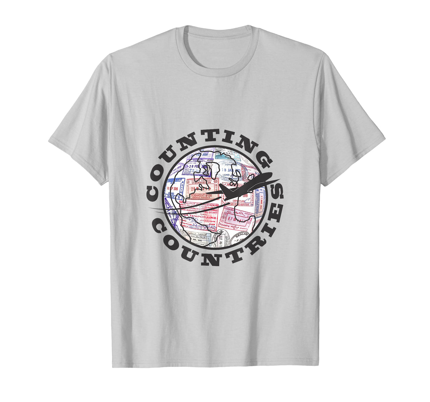 Counting Countries, Front Logo, Black Airplane T-Shirt