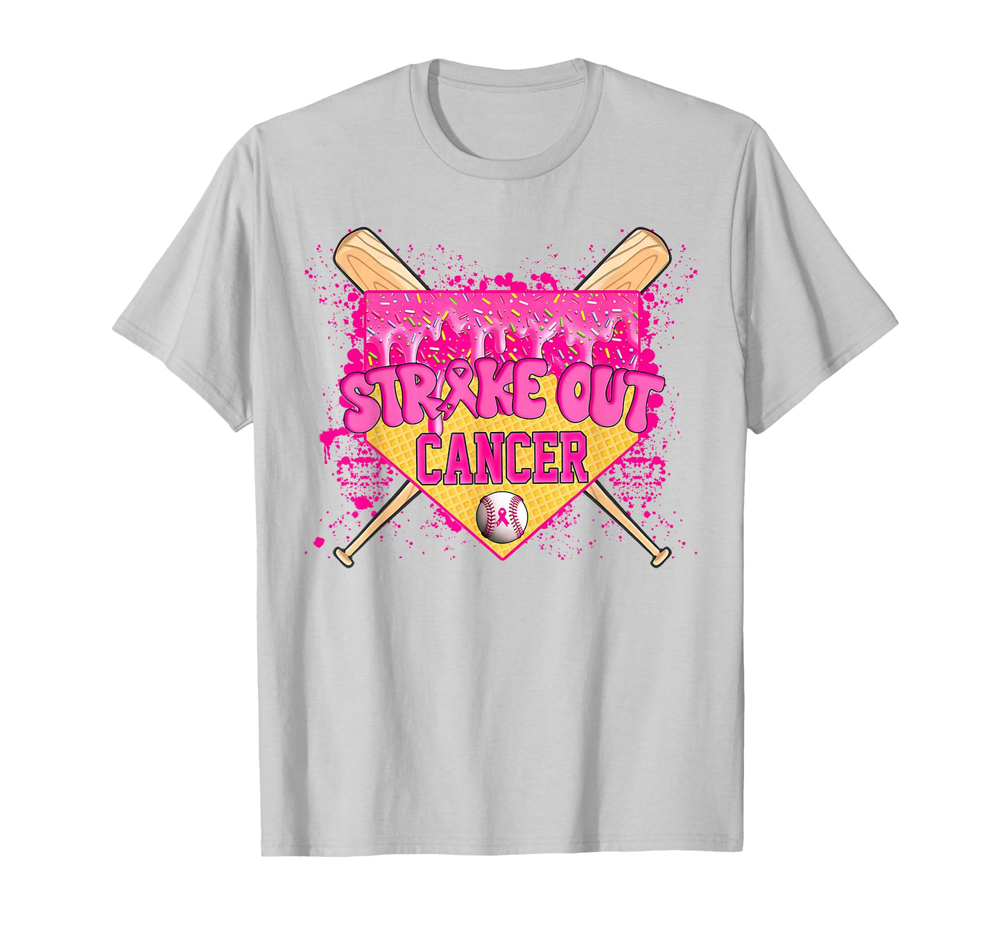 Strike Out Breast Cancer Warrior Baseball Drip Home Plate T-Shirt