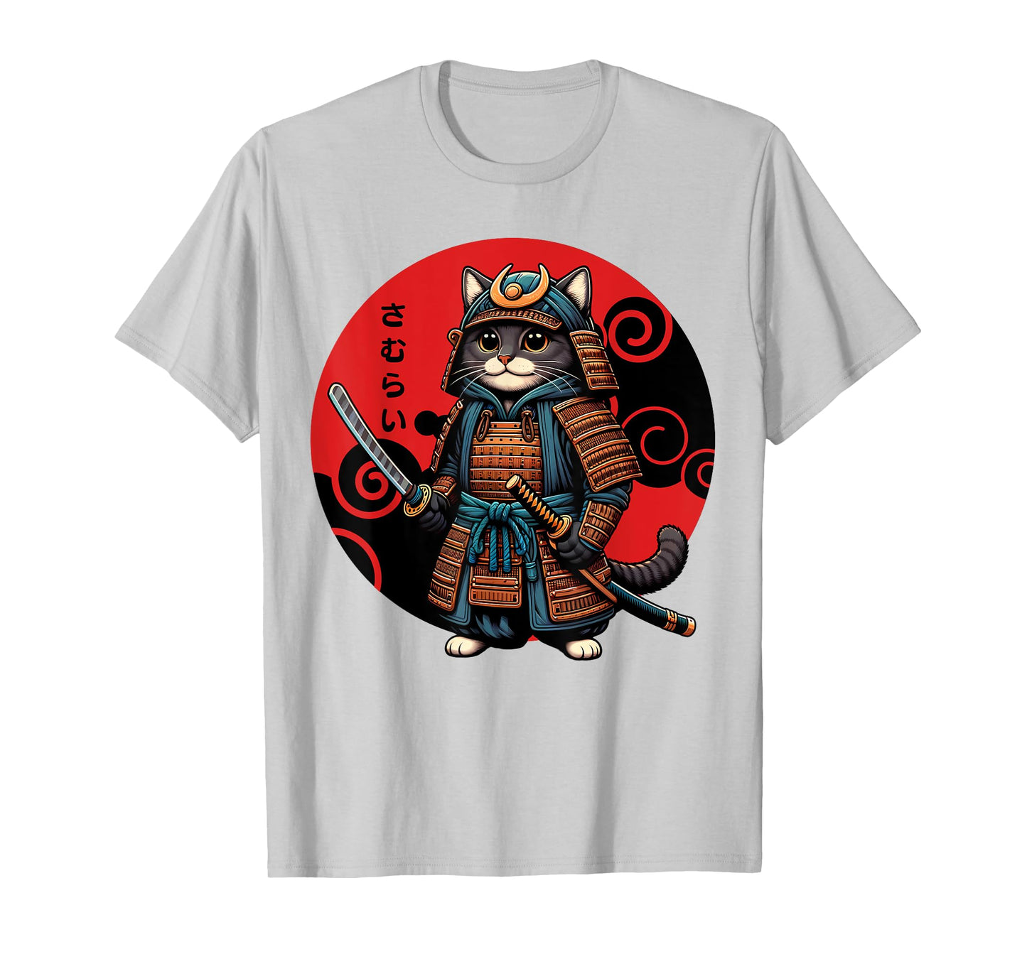 Funny Cute Samurai Cat Japanese Parody Katana Fighter Anime T-Shirt for Men Women Kids