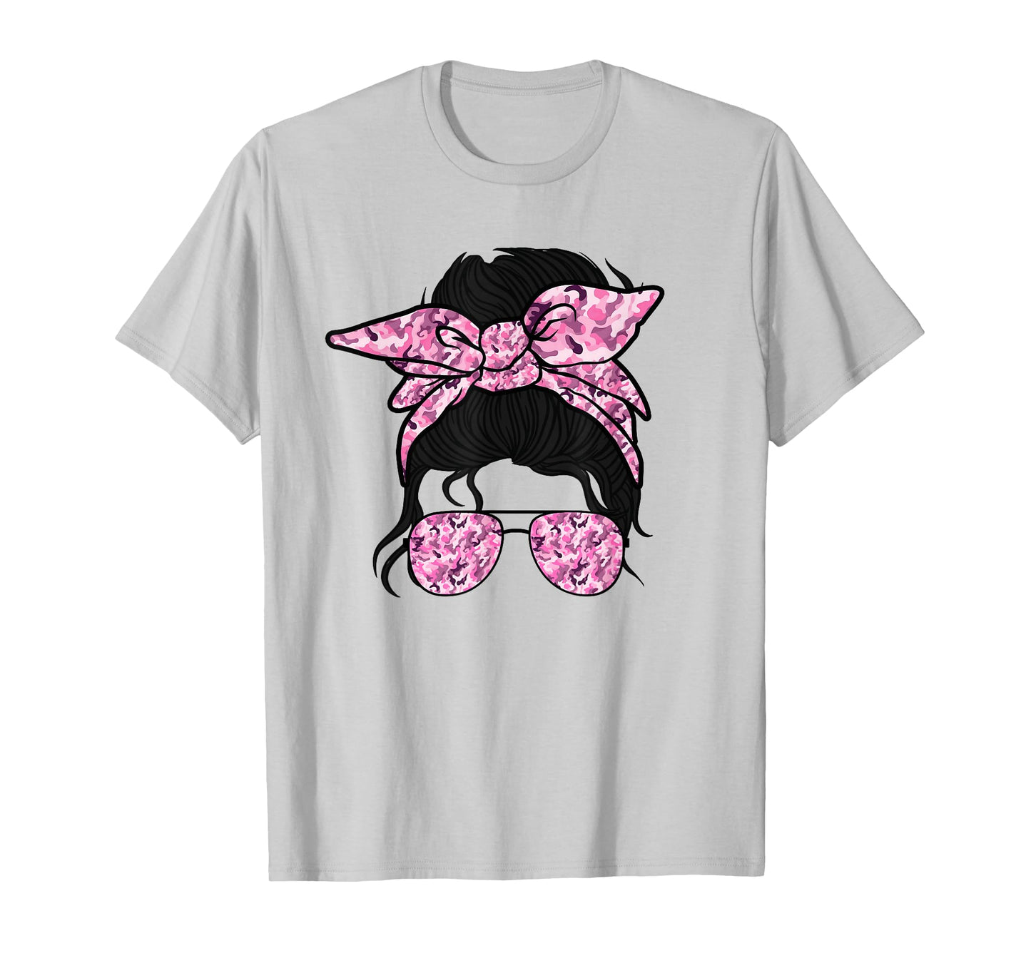 Pink Camouflage Camo Messy Bun Hunting For Girls Women Kids T-Shirt
