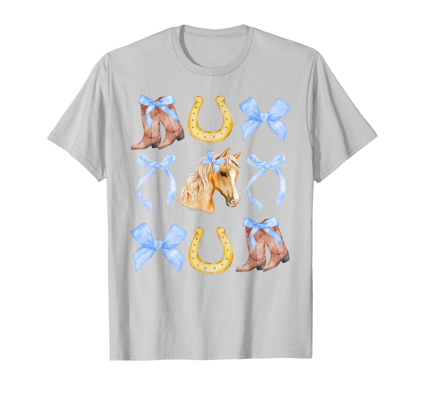 Western Girl Country Rodeo Blue Cowgirl Horse Coquette Bow T-Shirt
