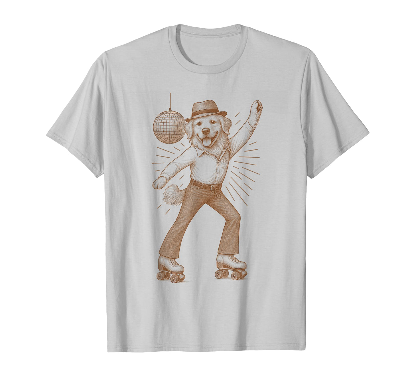 Golden Retriever Dog Lover Disco 70s Roller Skate Dog Mom T-Shirt