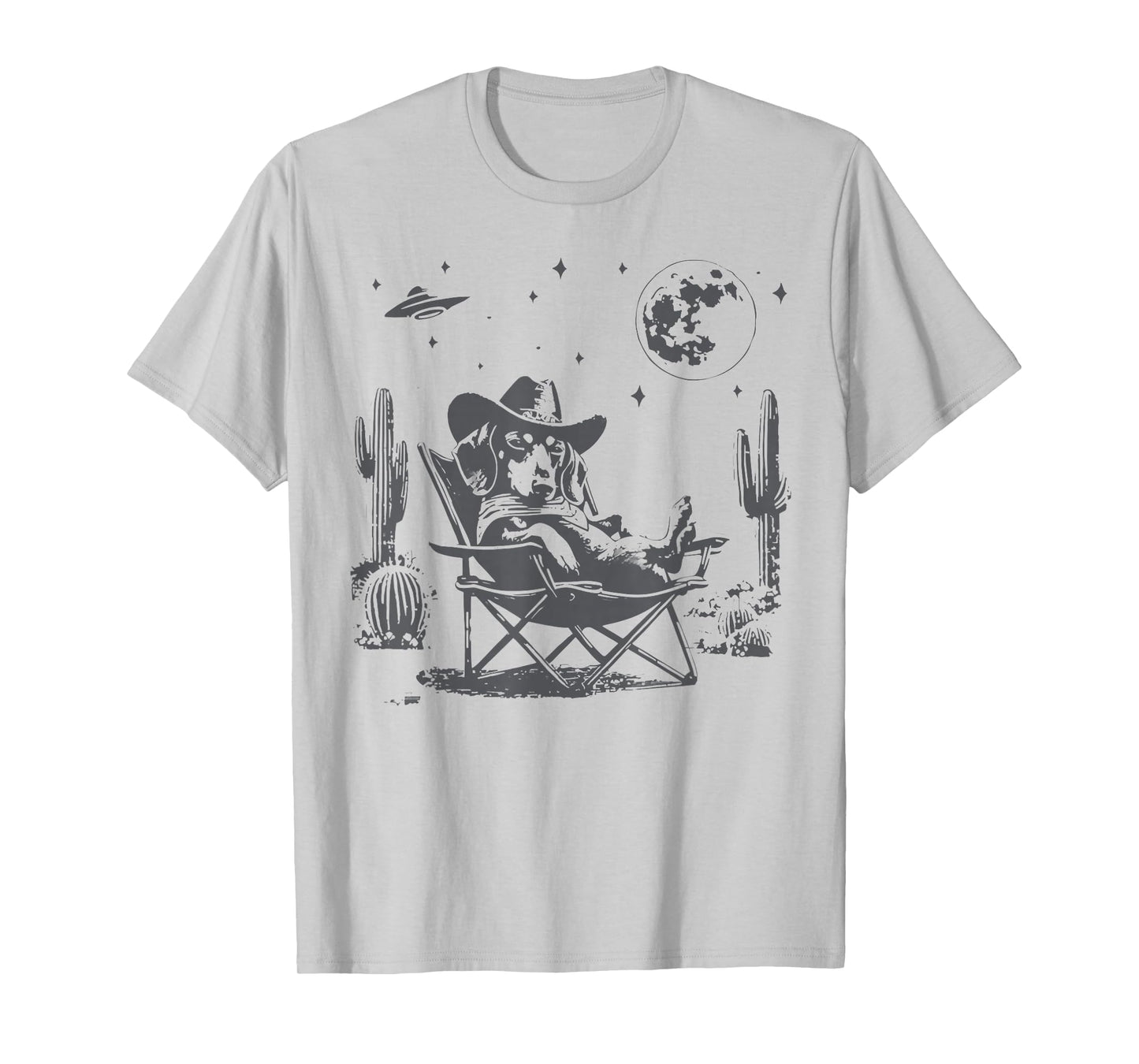 Cowboy Dachshund Under UFO Moon Desert Western Alien Dog T-Shirt