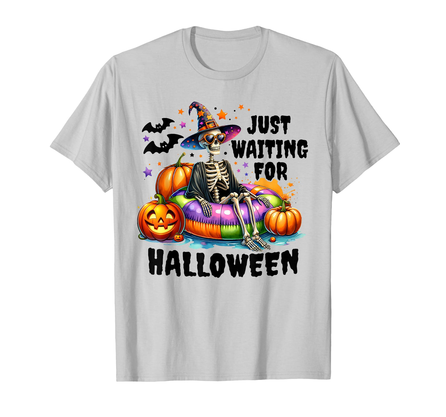 Just Waiting for Halloween Funny Skeleton Spooky Summerween T-Shirt
