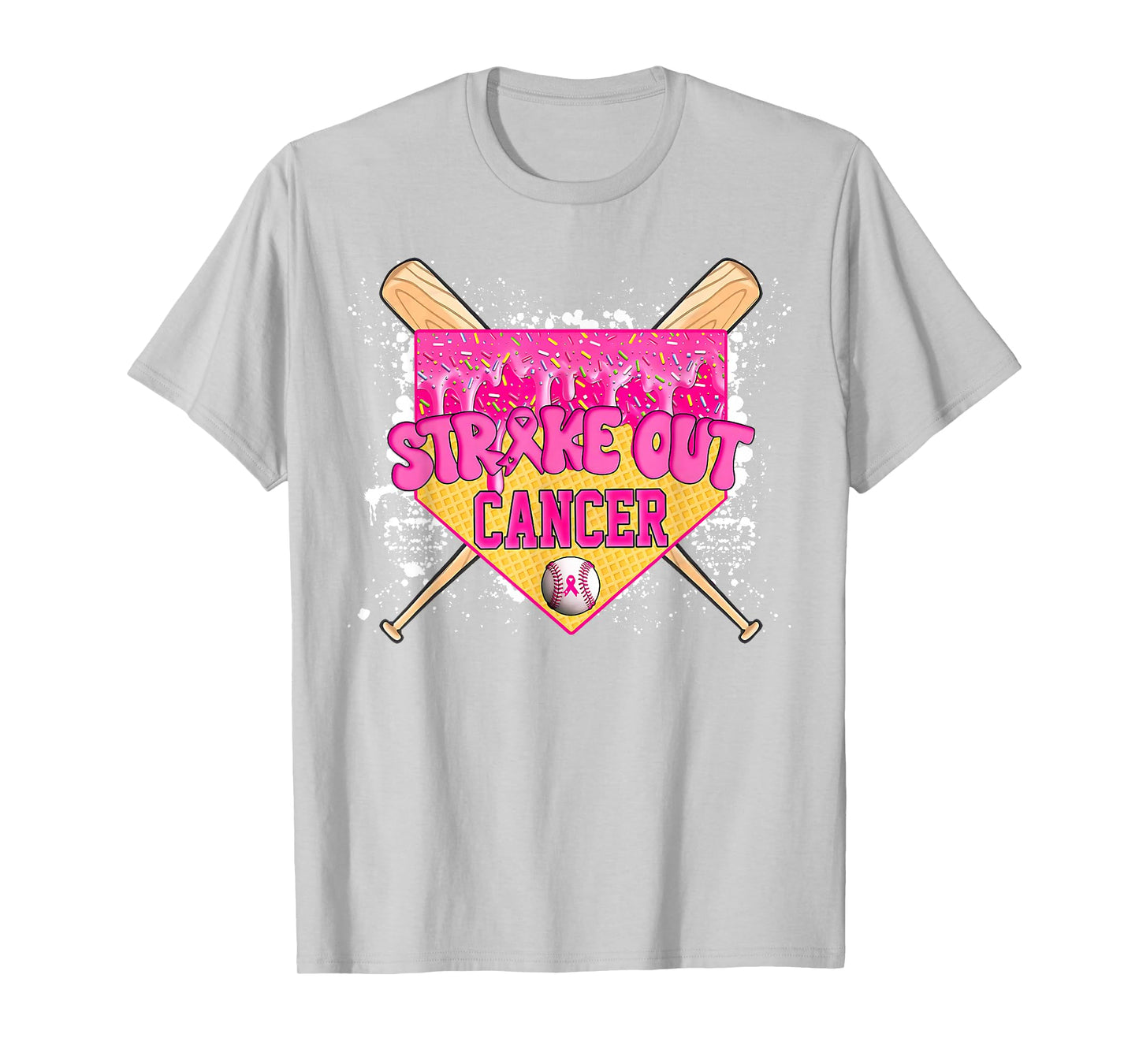 Strike Out Breast Cancer Warrior Baseball Drip Home Plate T-Shirt