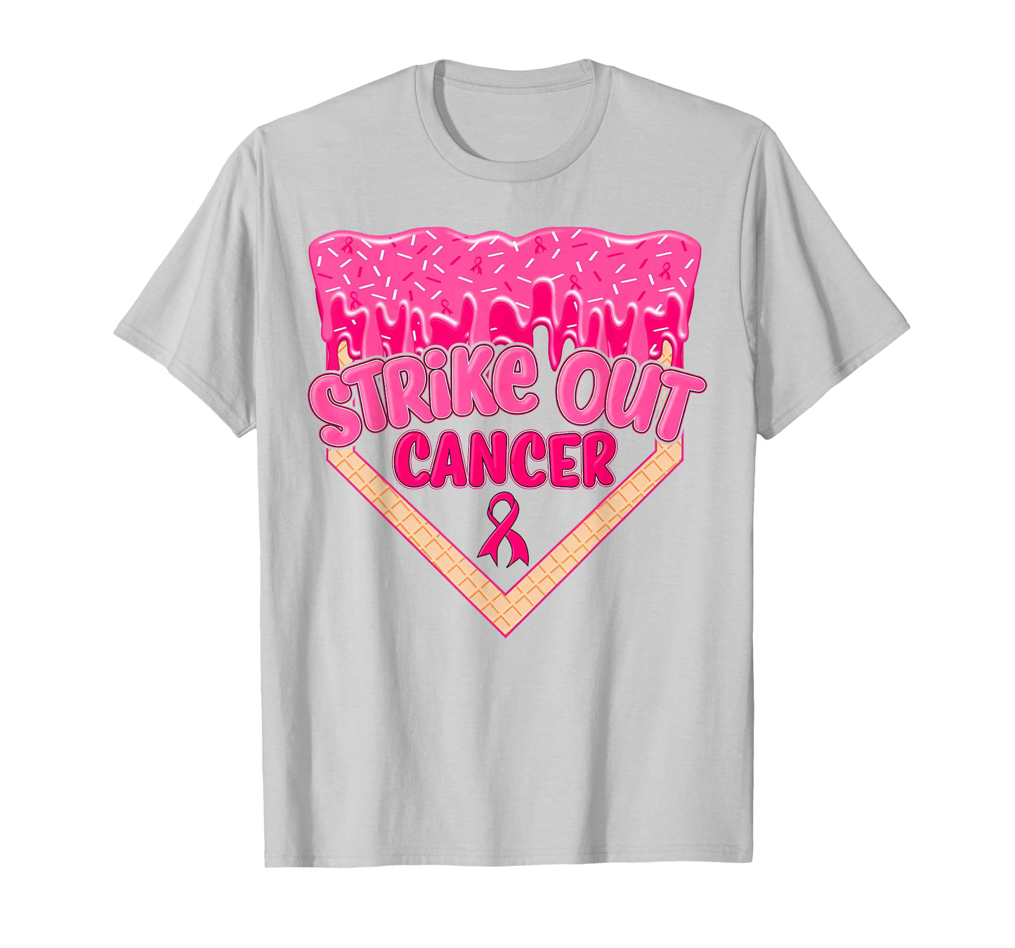 Strike Out Breast Cancer Warrior Baseball Drip Home Plate T-Shirt