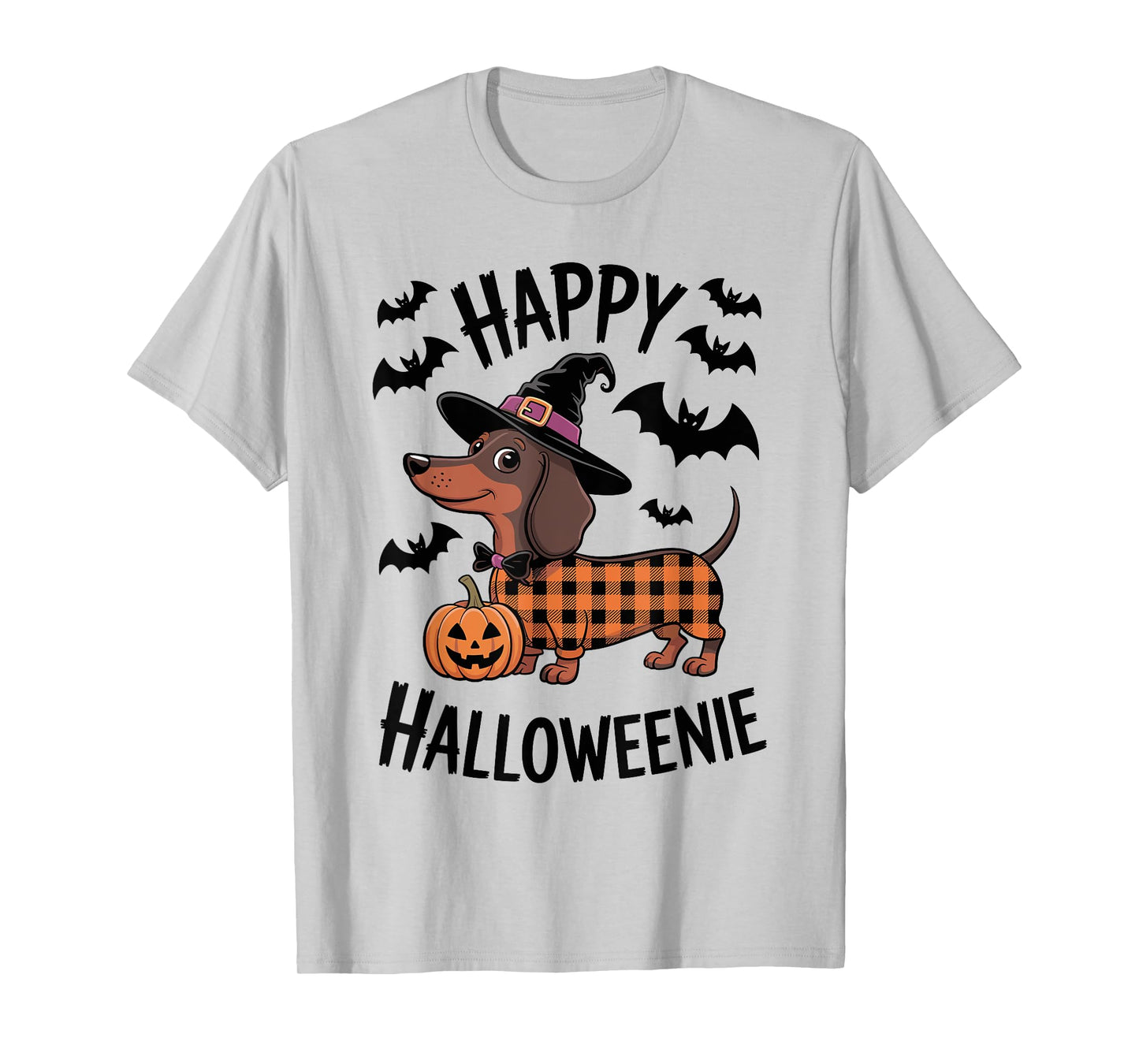 Happy Halloweenie Buffalo Plaid Funny Dachshund Halloween T-Shirt
