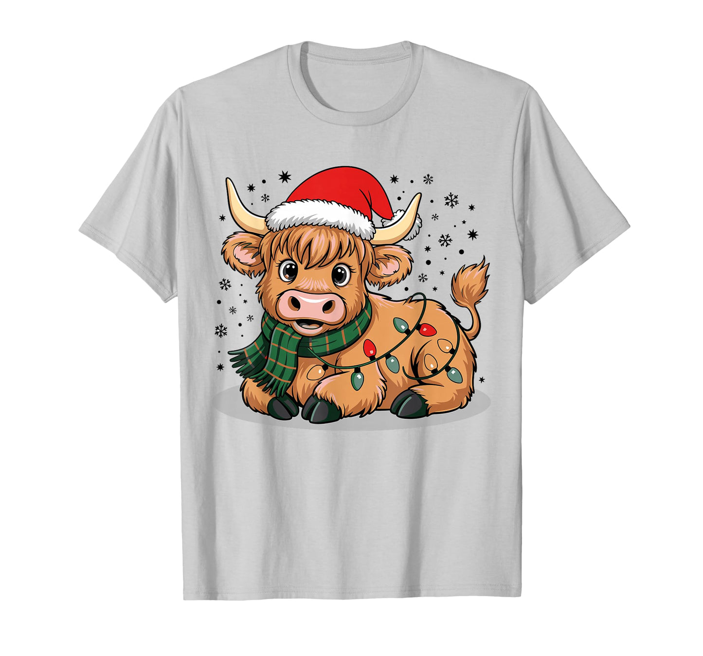Scottish Highland Cow Christmas Lights Xmas Party Animal T-Shirt