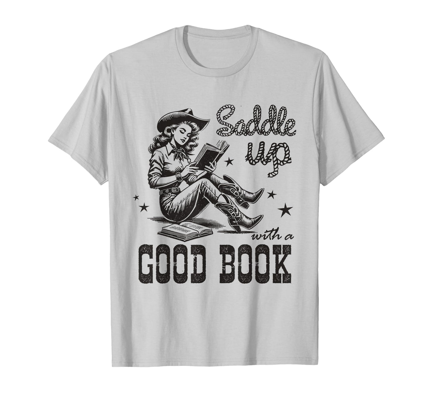 Retro Cowgirl ReadingTee Saddle Up With A Good Book Western T-Shirt