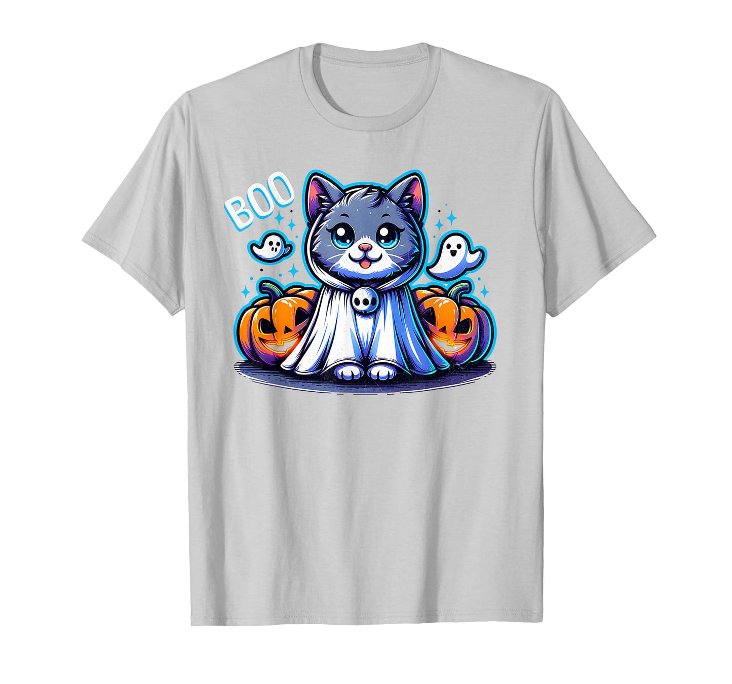 Ghost Cat Boo Funny Cat Pumpkin BOO Kitty Cat Halloween T-Shirt for Men Women Kids