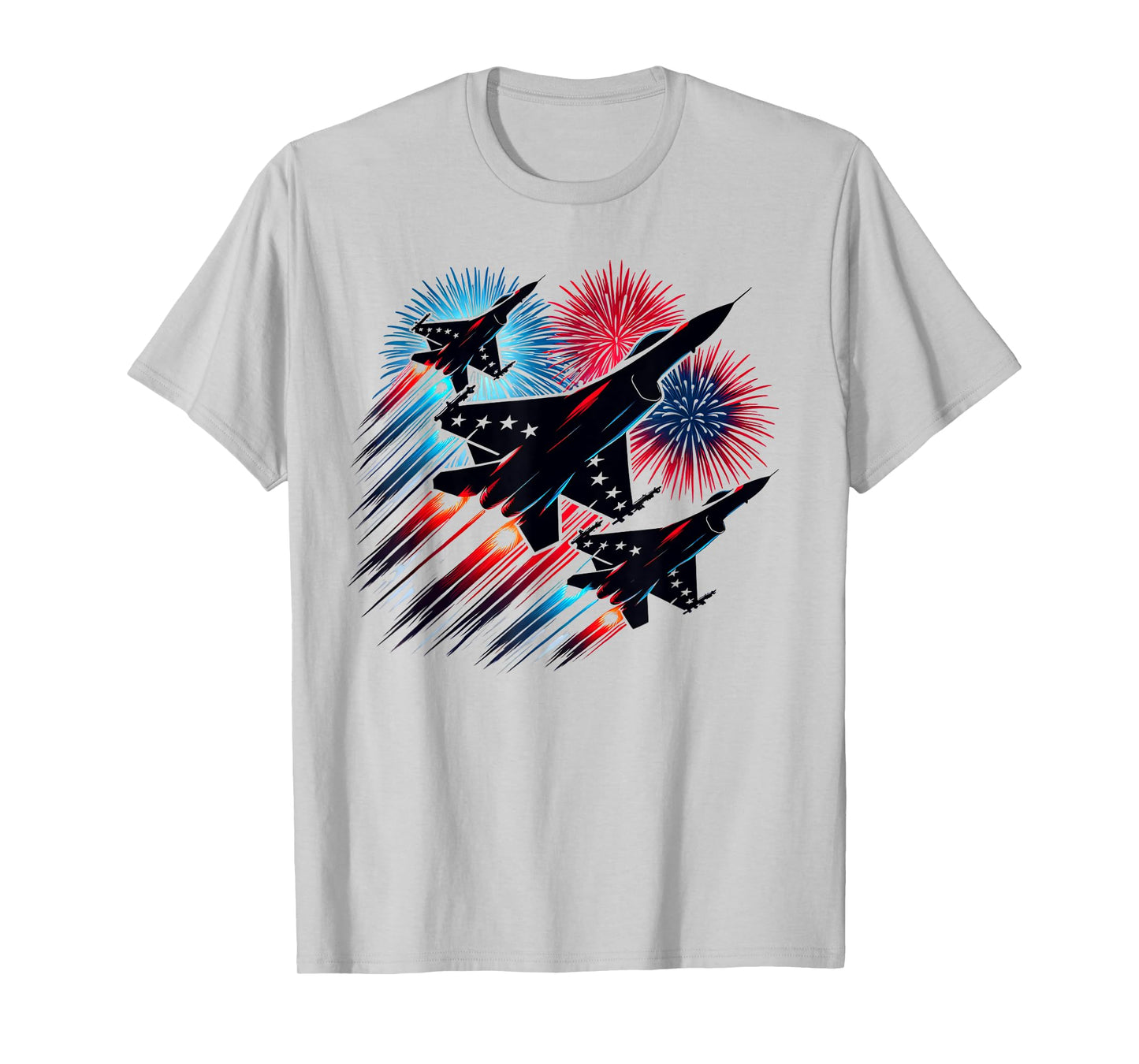 July 4th Fighter Jets Patriotic Red White & Blue Fireworks T-Shirt for Women Kids Men