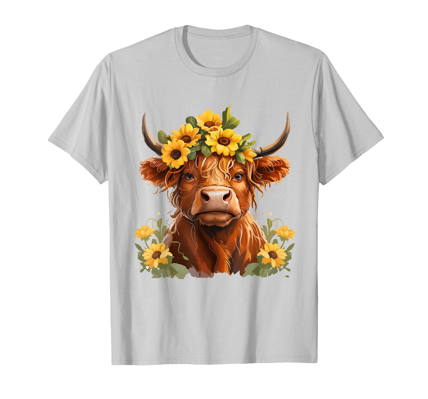 Scottish Highland Cow Sunflower Heifer Country Farmer Girls T-Shirt