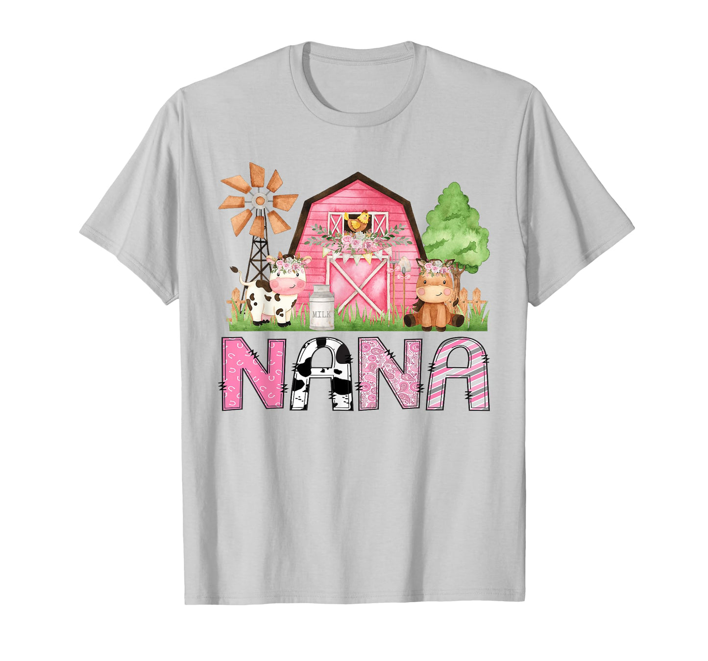 Nana Pink Farm Animal Birthday Kids Matching Family T-Shirt