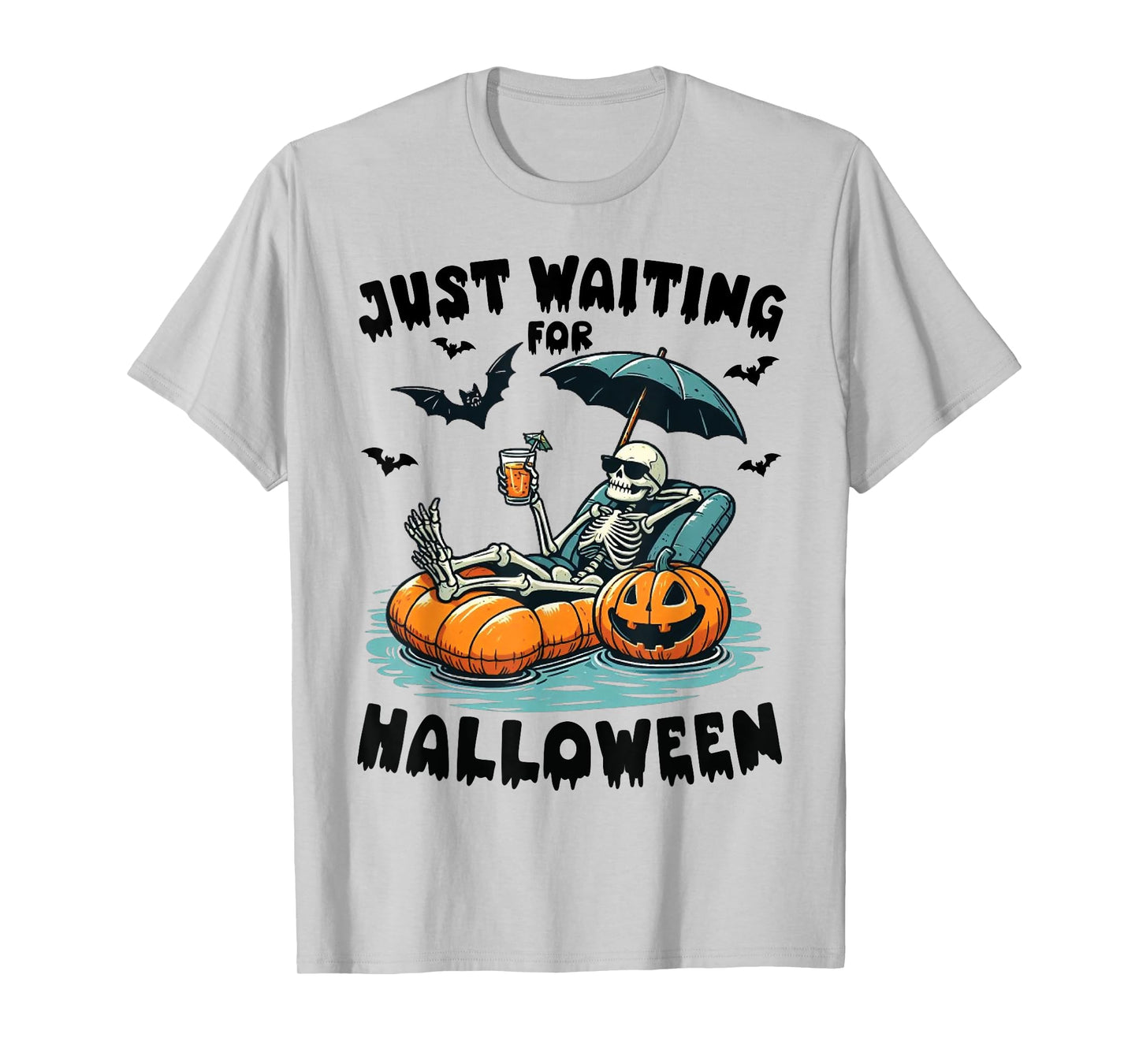 Funny Just Waiting For Halloween Skeleton Spooky Vibe Summer T-Shirt