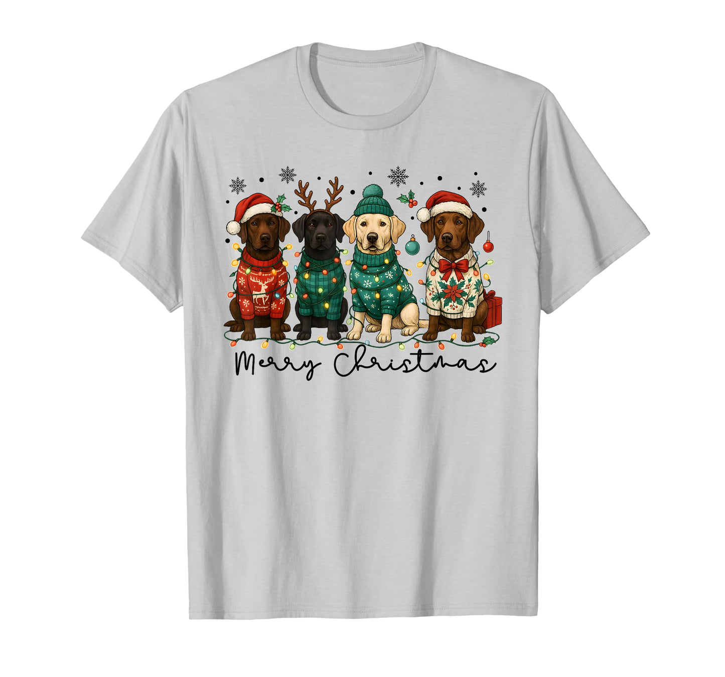 Merry Christmas Labrador Dog Retro Xmas Puppy Men Women Kids T-Shirt