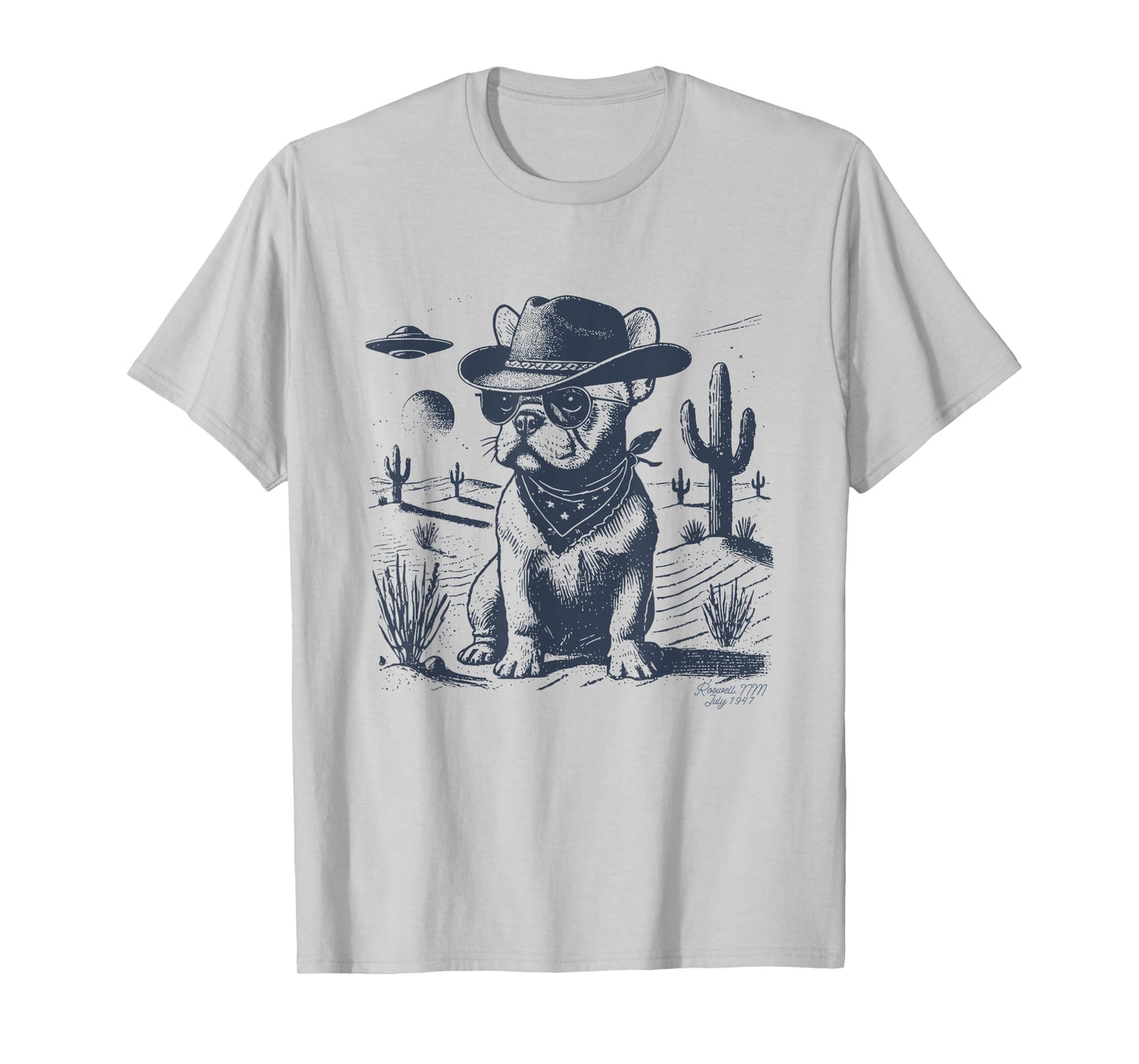 French Bulldog Frenchie Cowboy UFO Vintage Dog Mom Pet Dad T-Shirt