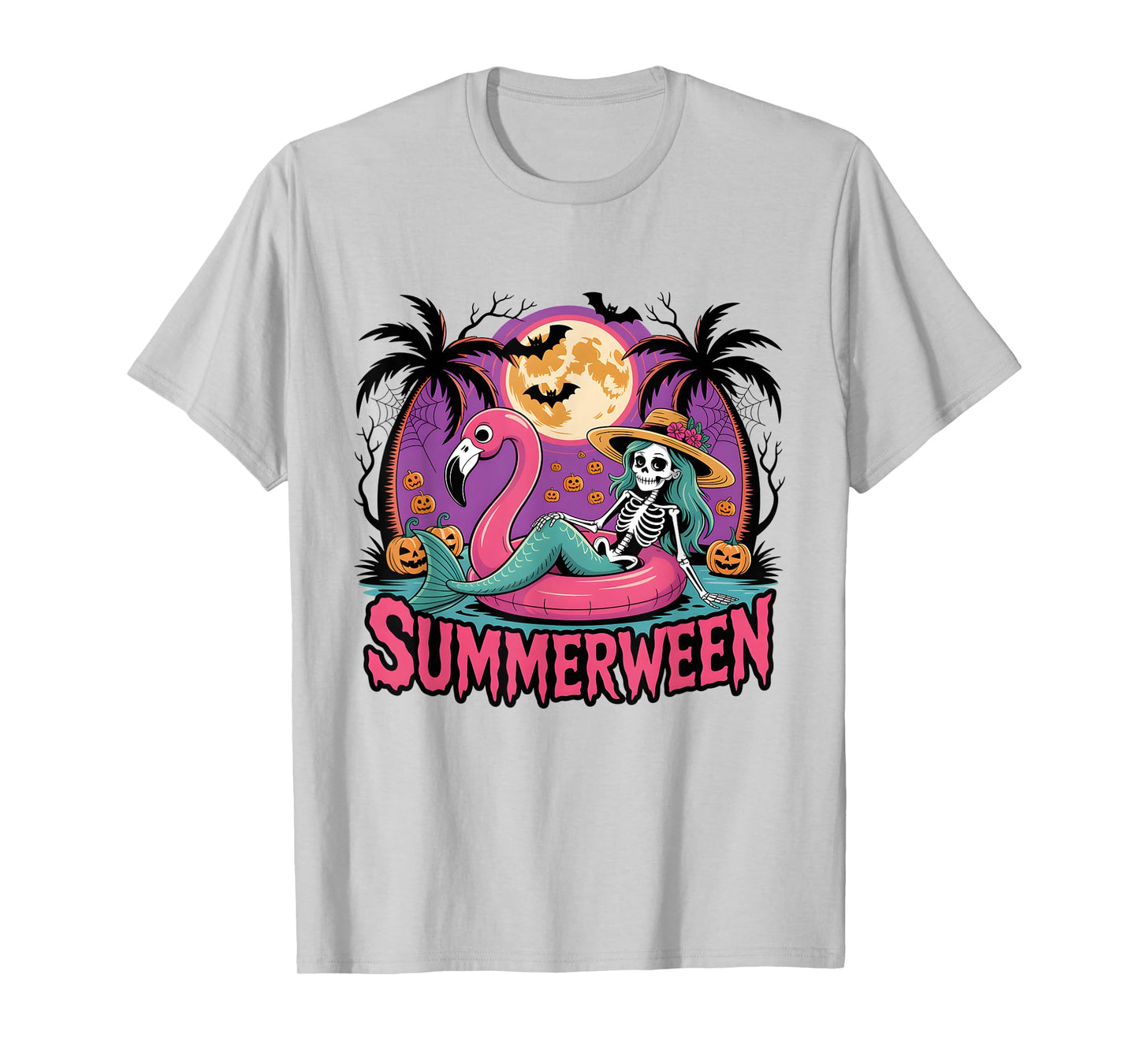Summerween Skeleton Flamingo Halloween Summer Girl Women T-Shirt