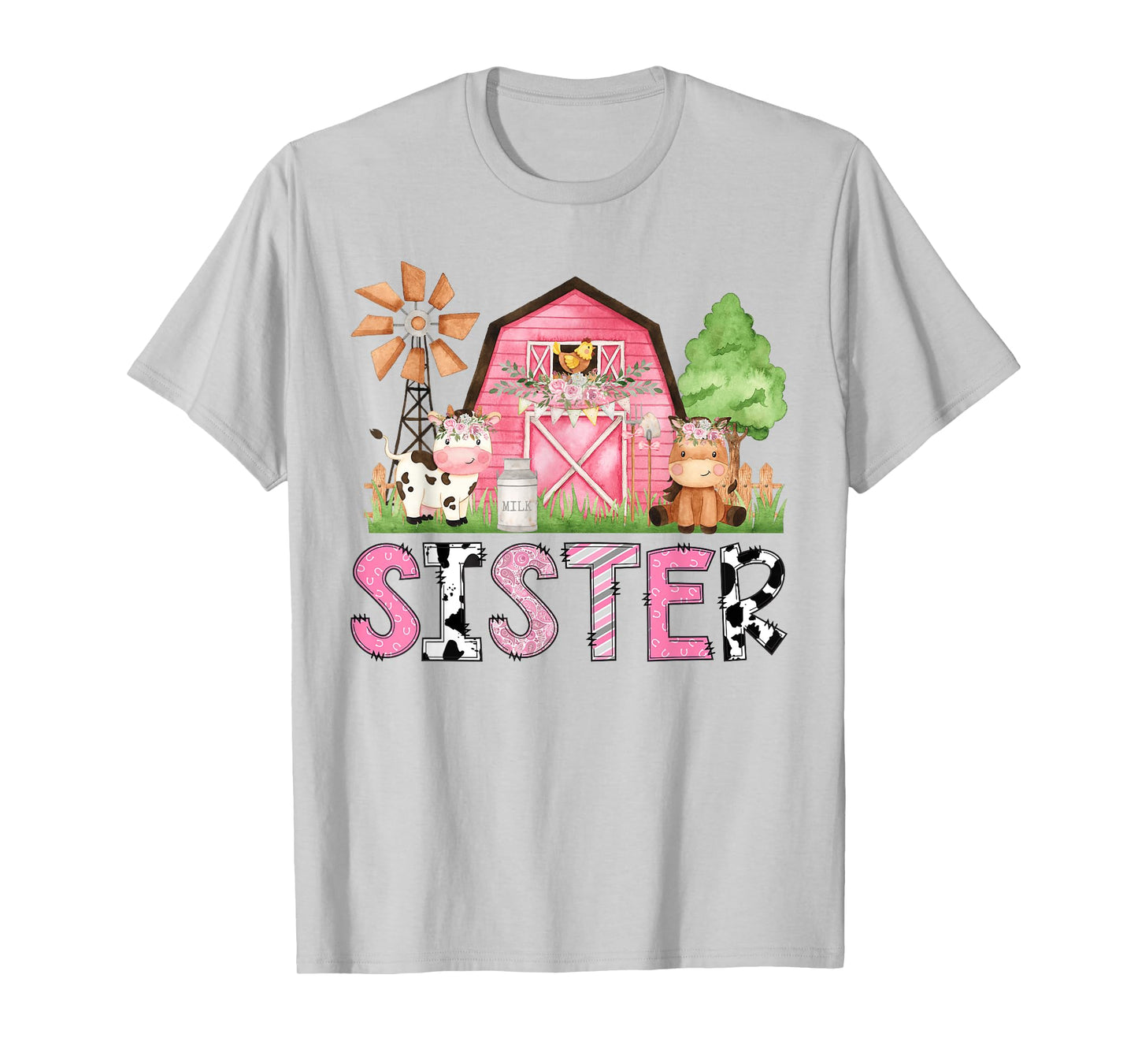 Sister Pink Farm Animal Birthday Kids Matching Family T-Shirt